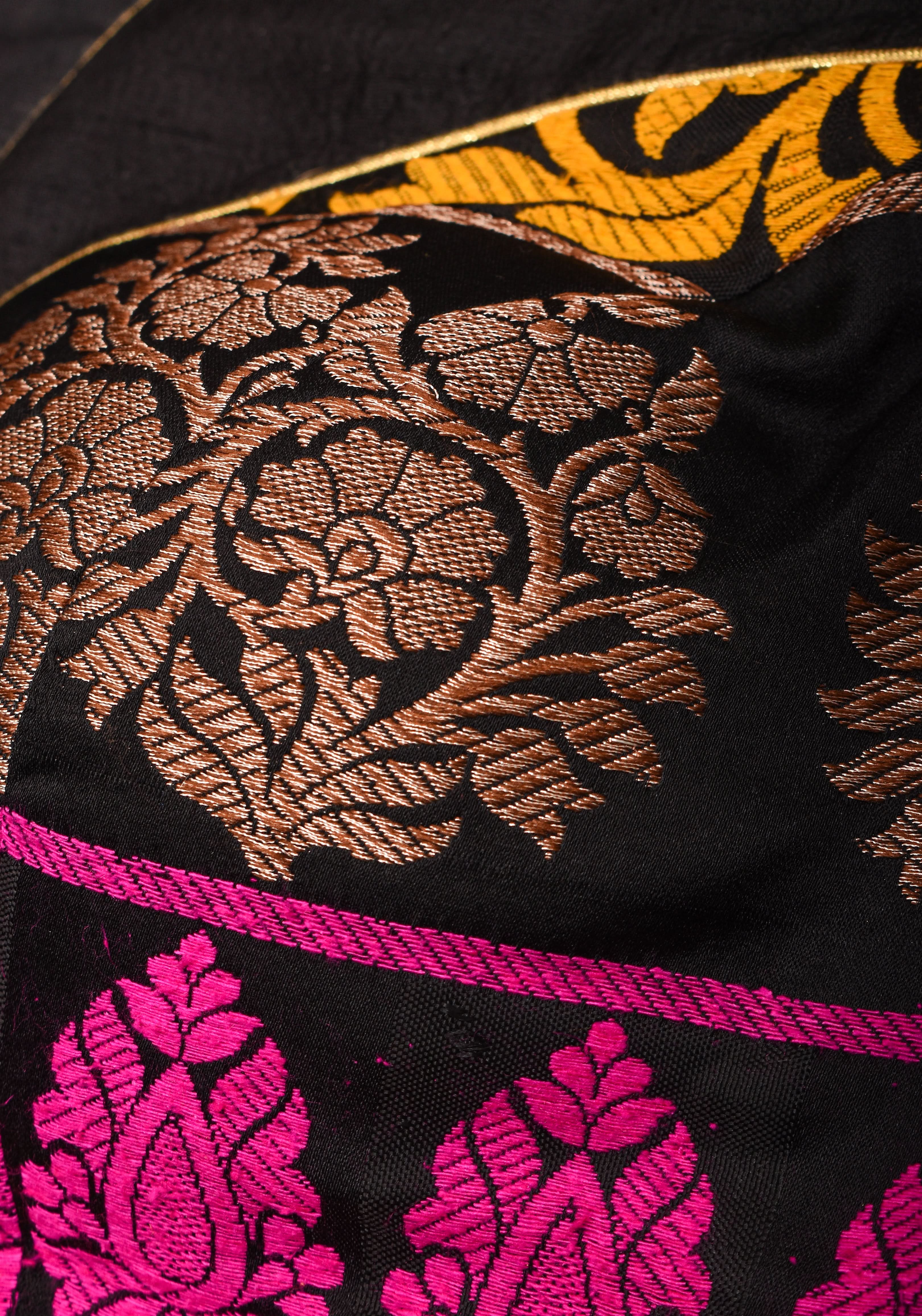 Black Pure Raw Silk with Meenakari Brocade Border V Neck Blouse, Made to Order | Shobitam