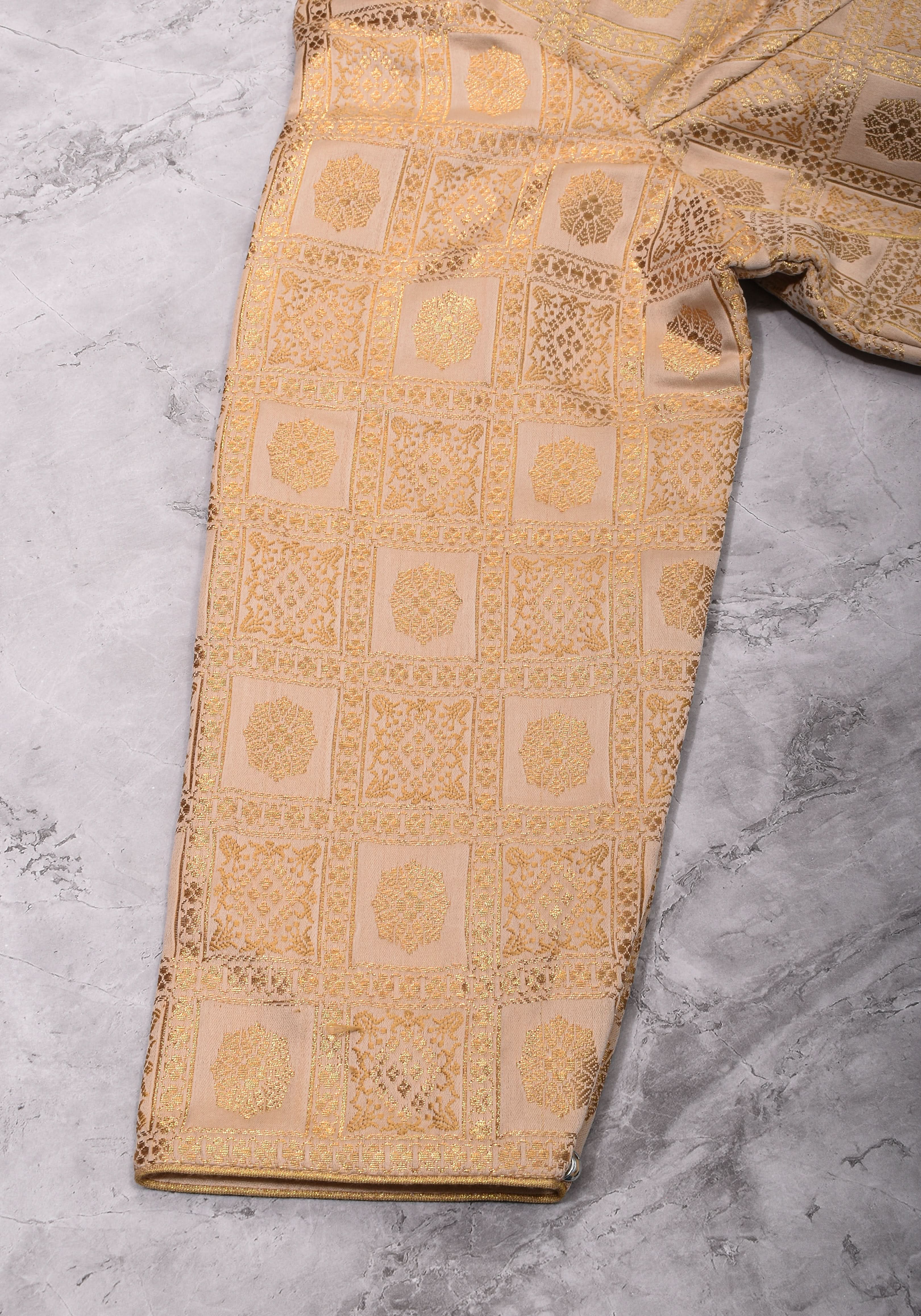 Ivory Patola Design Brocade Mix and Match Blouse with 3/4 sleeve for saree, Made to Order | Shobitam