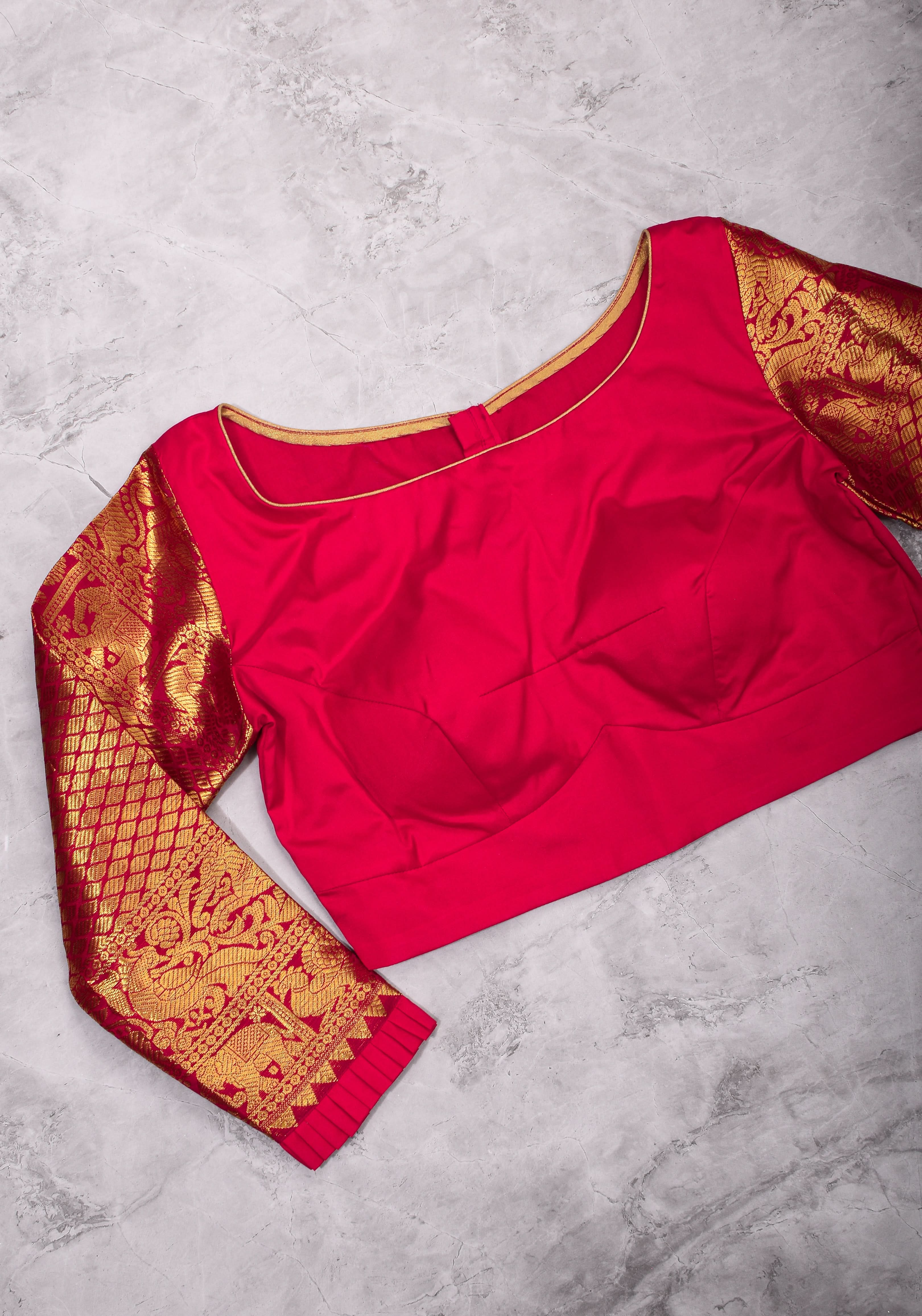Red kanjivaram Silk Blouse with 3/4th Sleeves Mix and Match Blouse for saree, Made to Order | Shobitam
