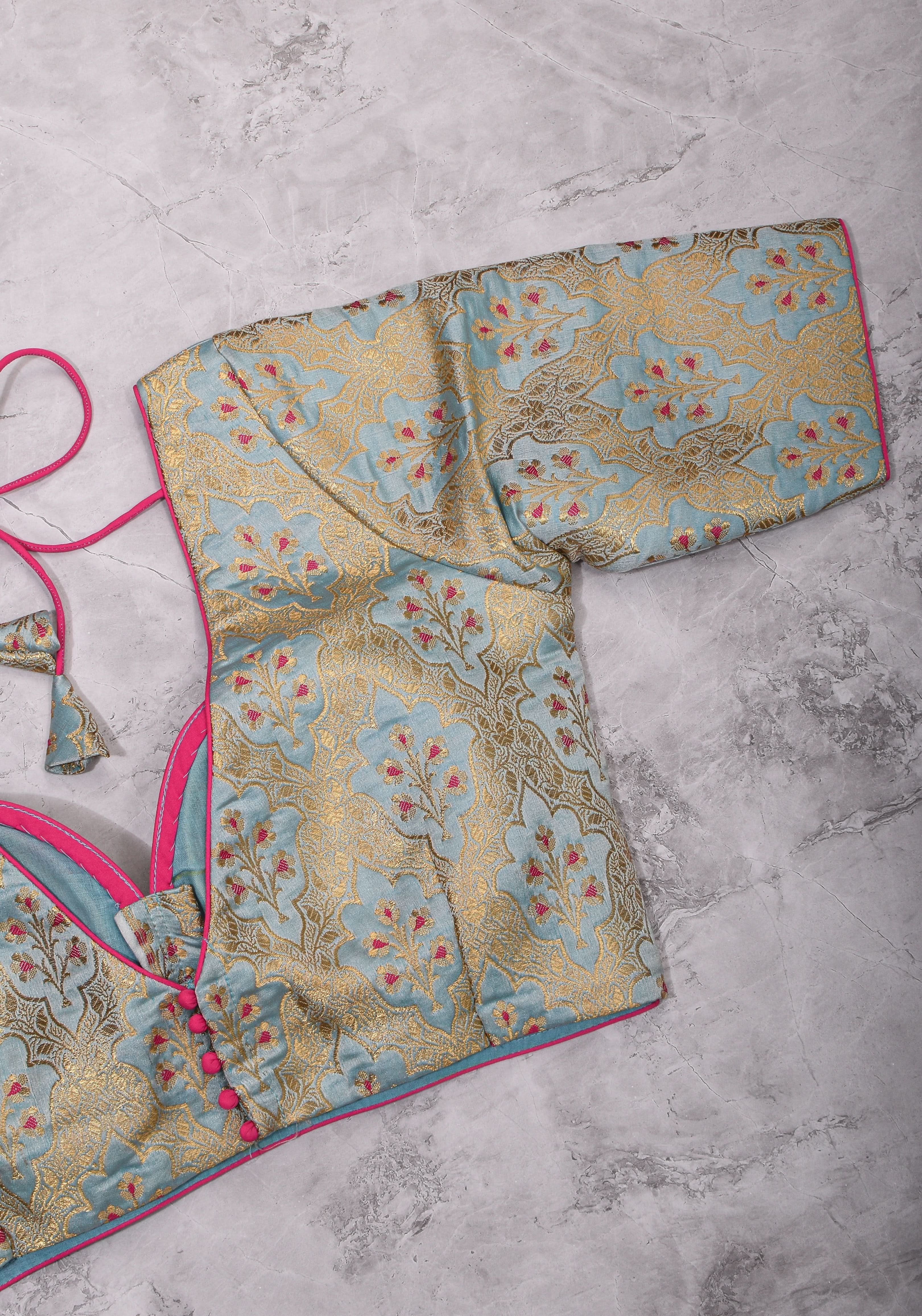 Heather Blue Meenakari Silk Blouse Mix and Match Blouse for saree, Made to Order | Shobitam