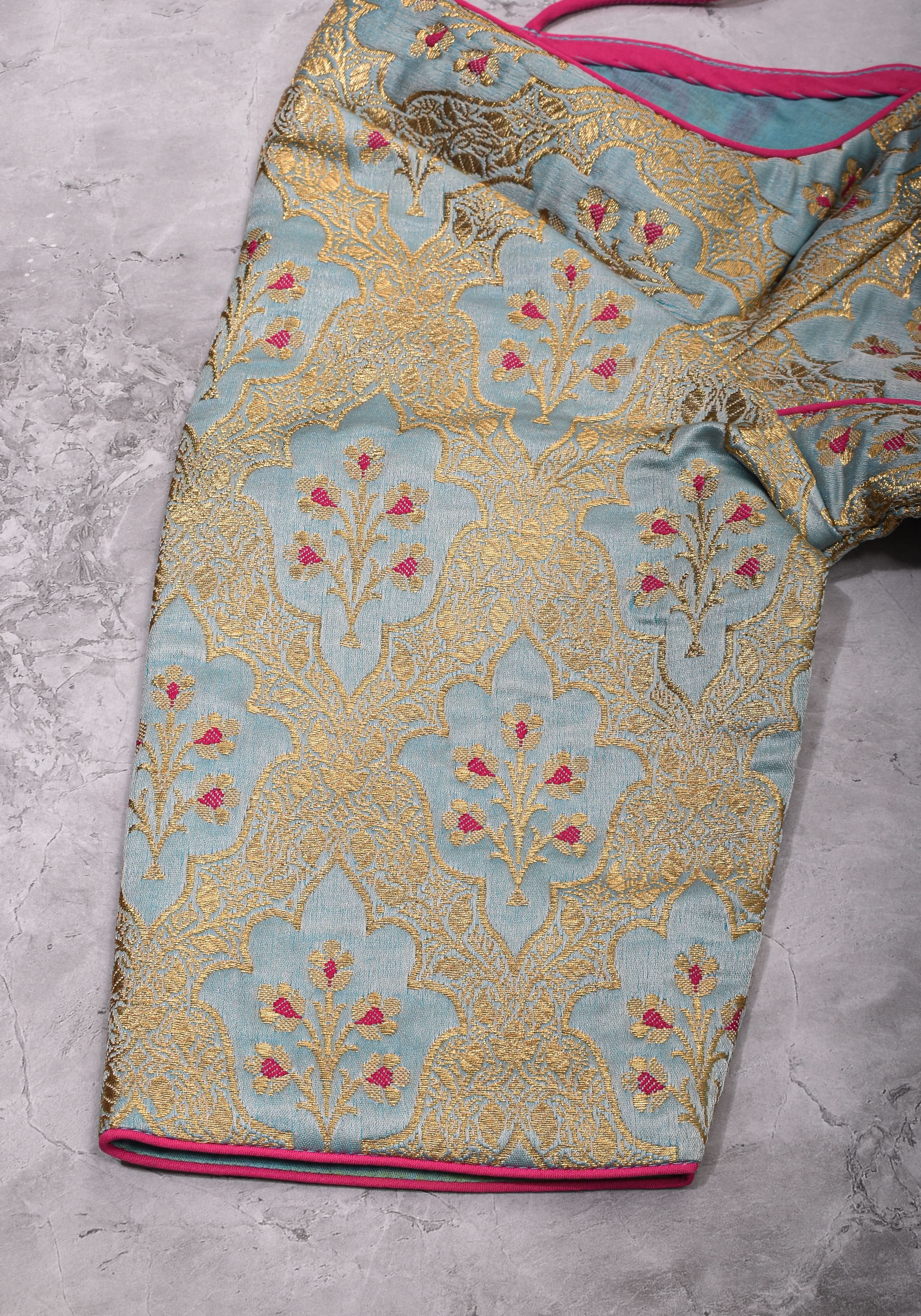 Heather Blue Meenakari Silk Blouse Mix and Match Blouse for saree, Made to Order | Shobitam