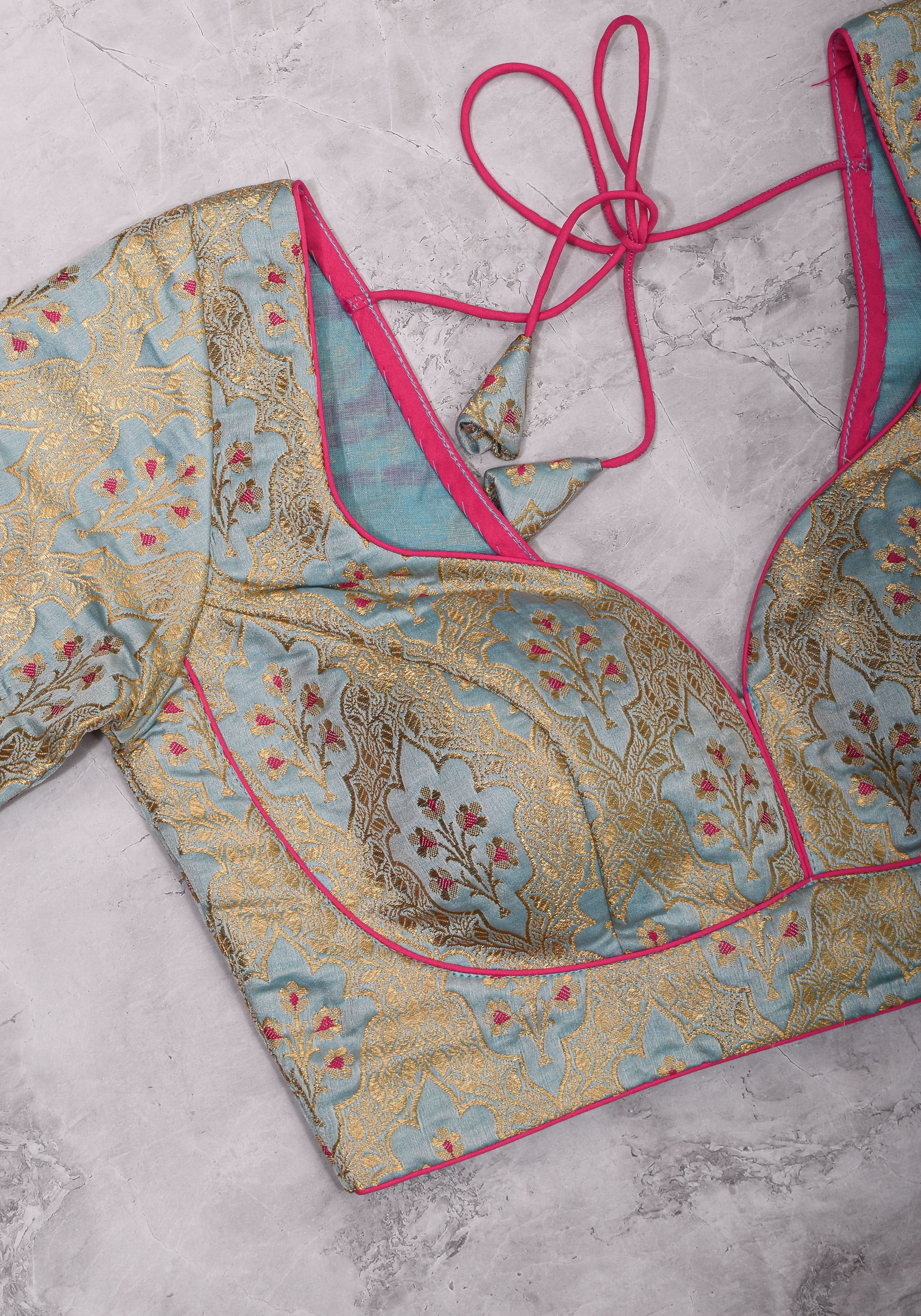 Heather Blue Meenakari Silk Blouse Mix and Match Blouse for saree, Made to Order | Shobitam
