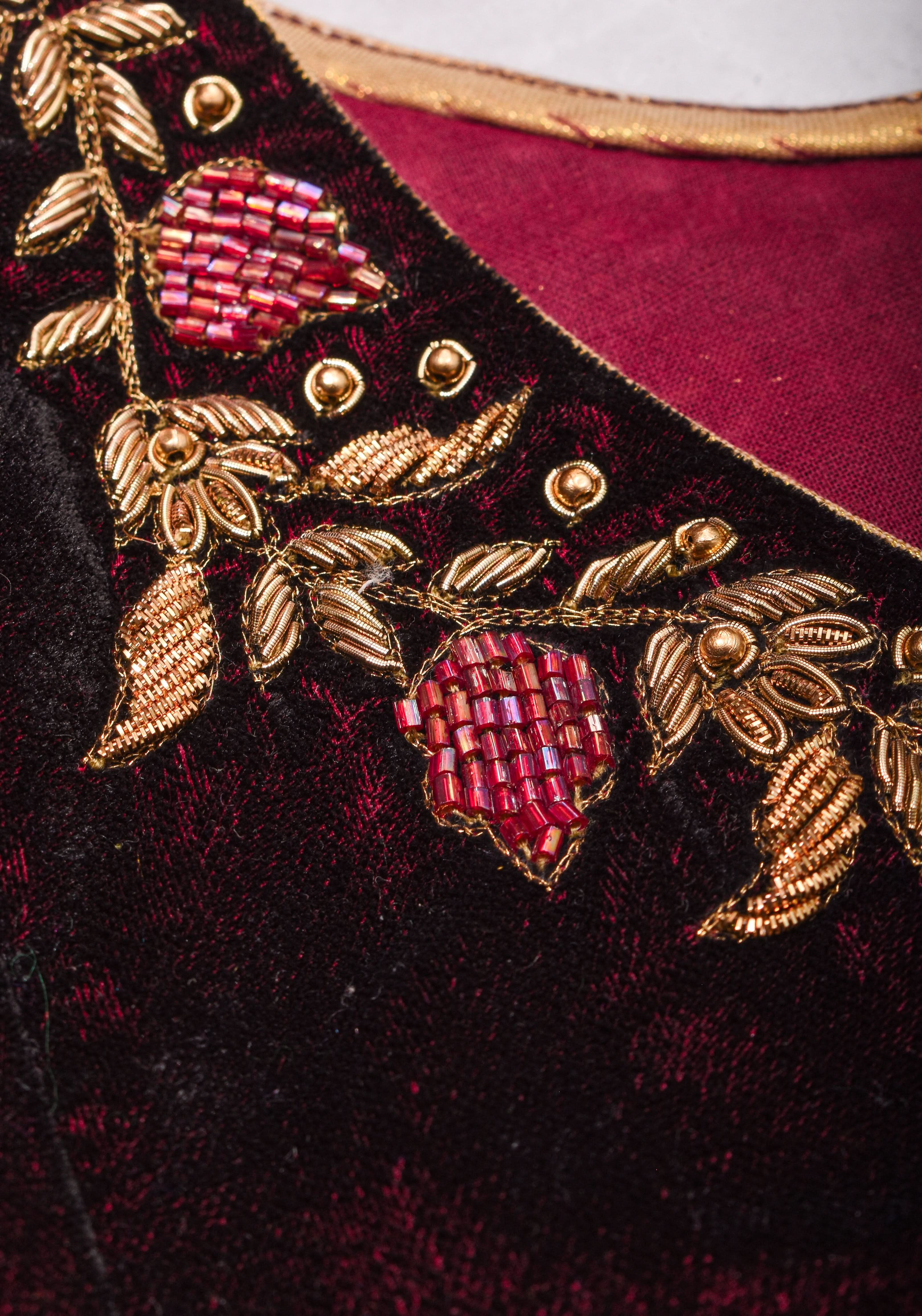 Maroon Velvet Blouse with Zardosi work Mix and Match Blouse for saree, Made to Order | Shobitam