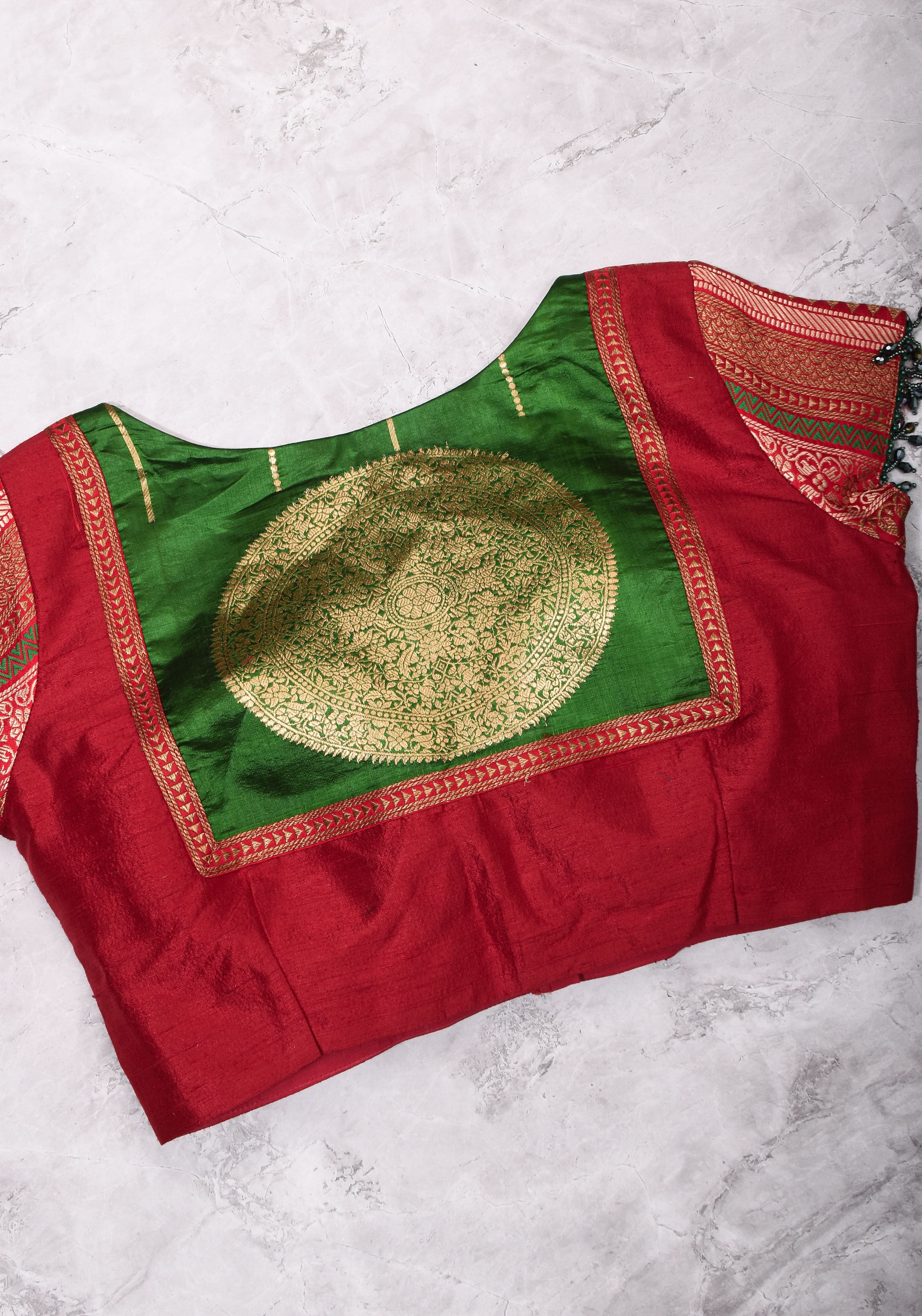 Green Red Blouse with V neck Mix and Match Blouse for saree, Made to Order | Shobitam