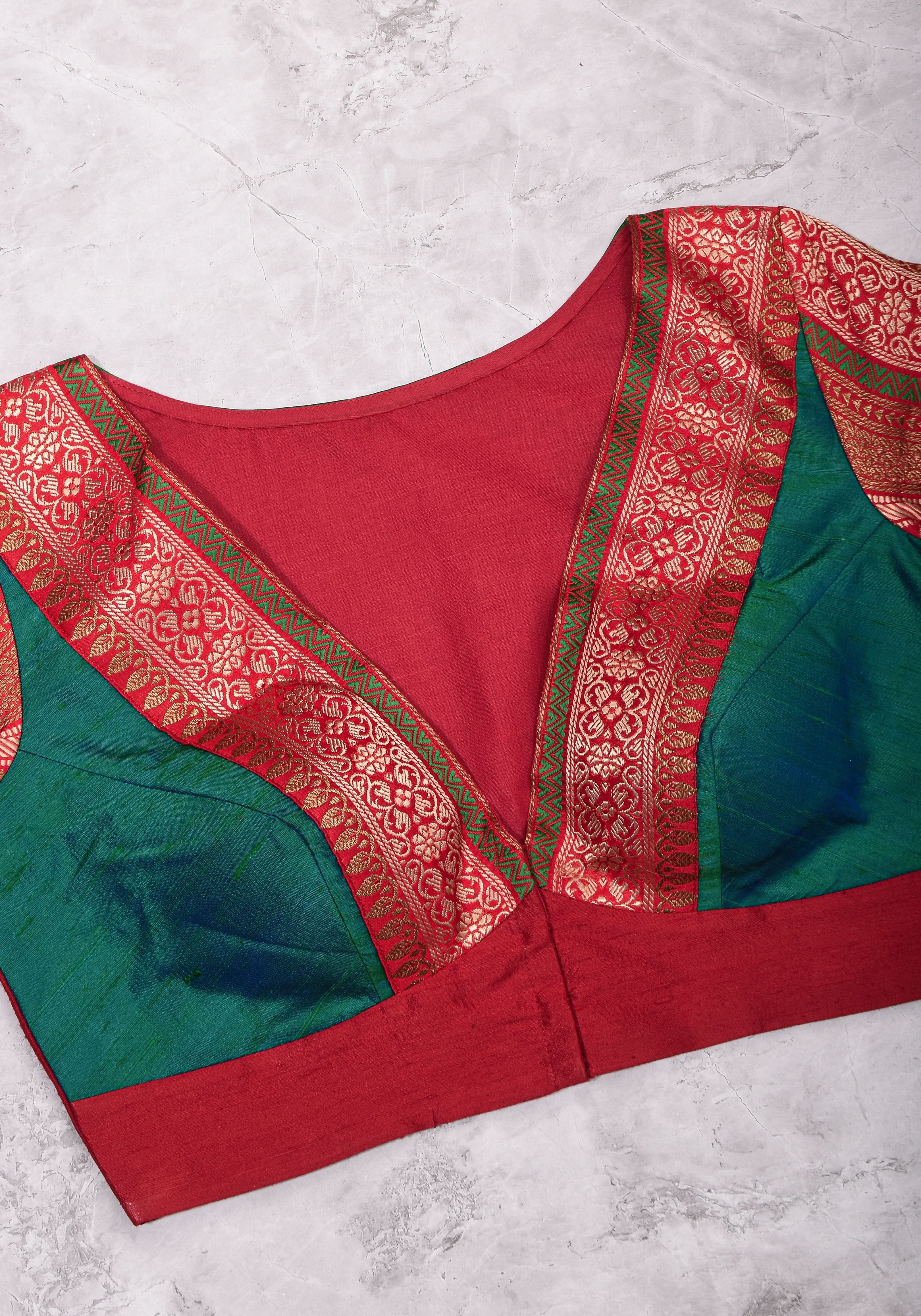 Green Red Blouse with V neck Mix and Match Blouse for saree, Made to Order | Shobitam