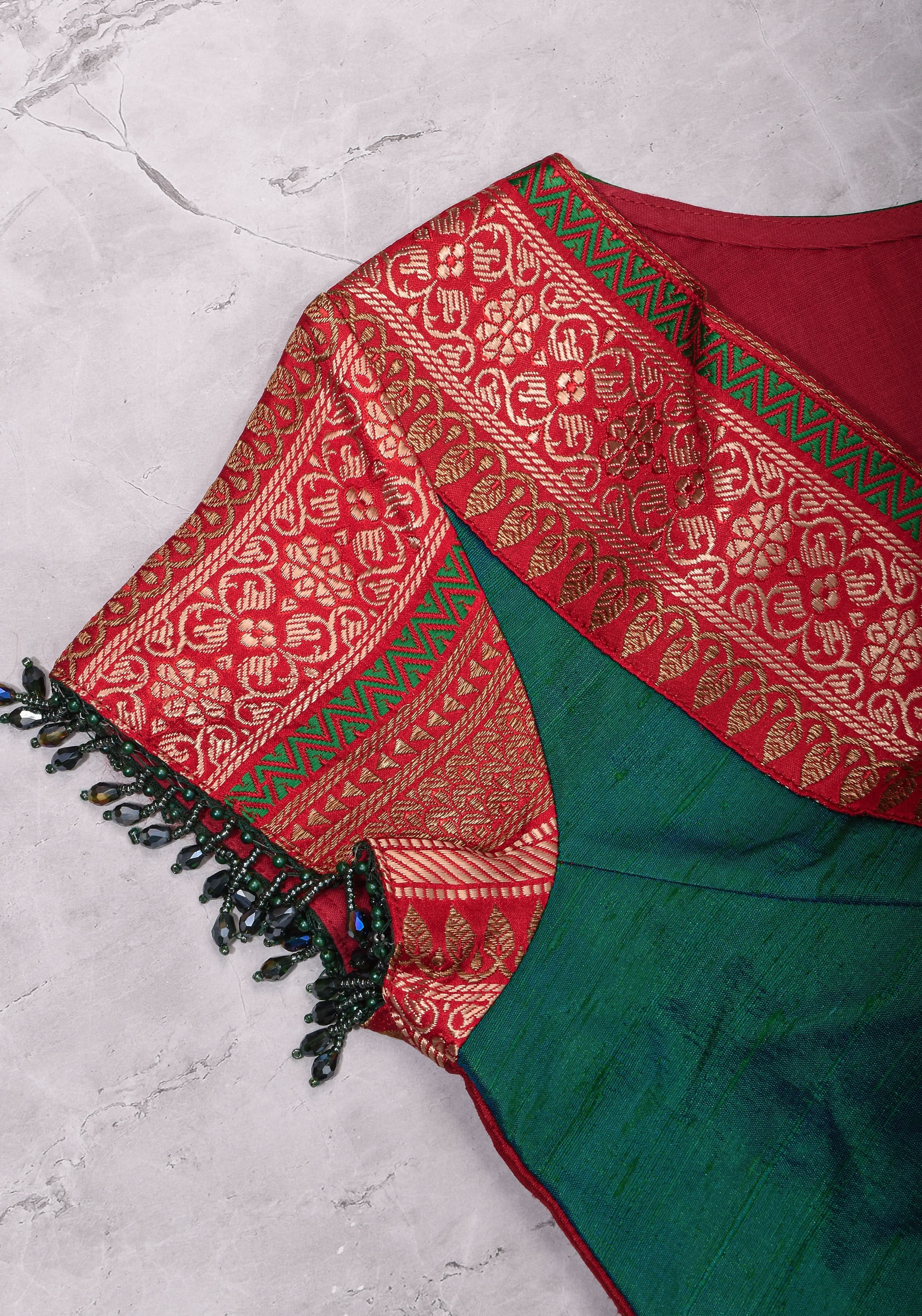 Green Red Blouse with V neck Mix and Match Blouse for saree, Made to Order | Shobitam