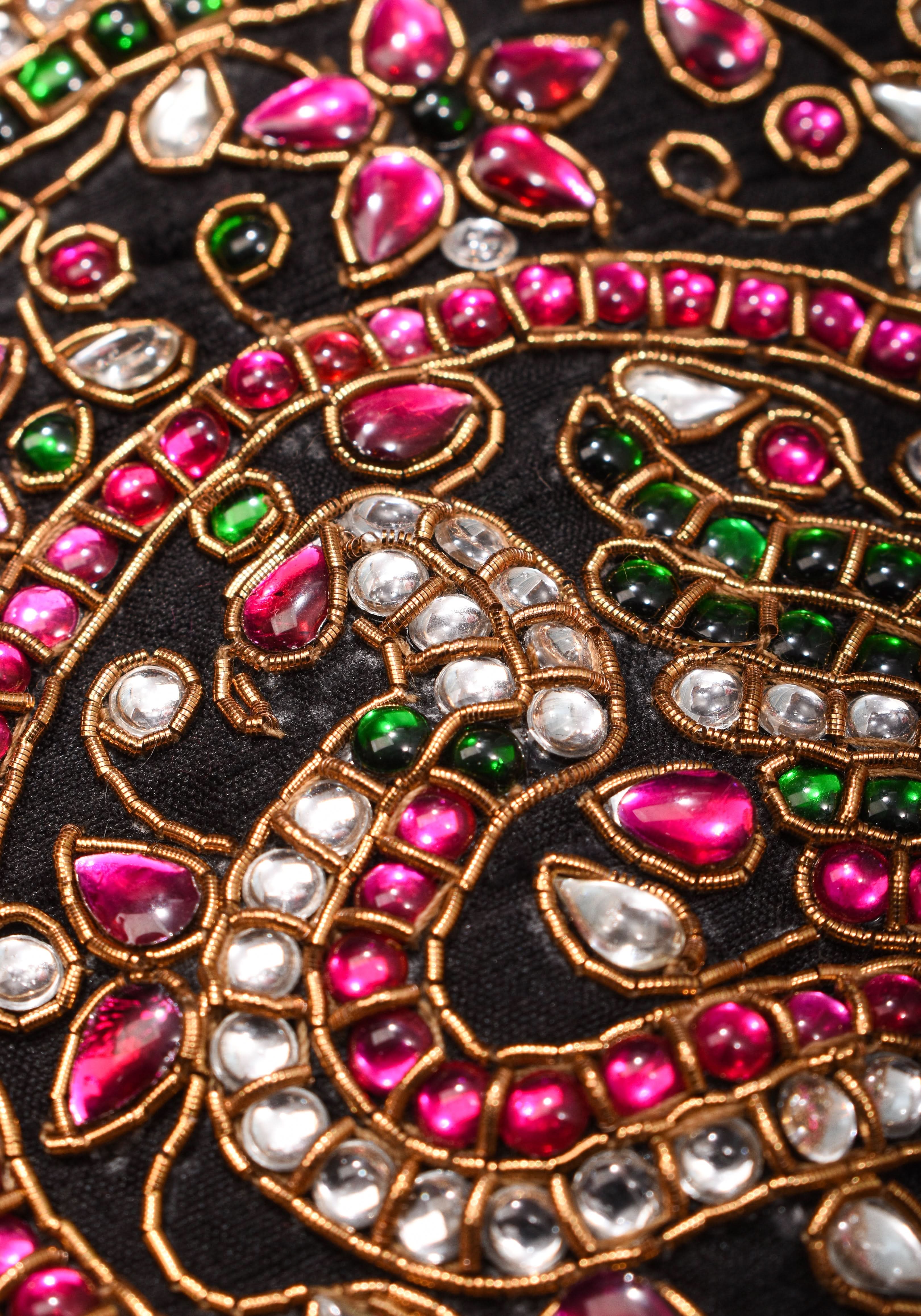Statement Black Halter Neck Pure Raw Silk Blouse with Kemp Handwork Mandala, Made to Order | Shobitam