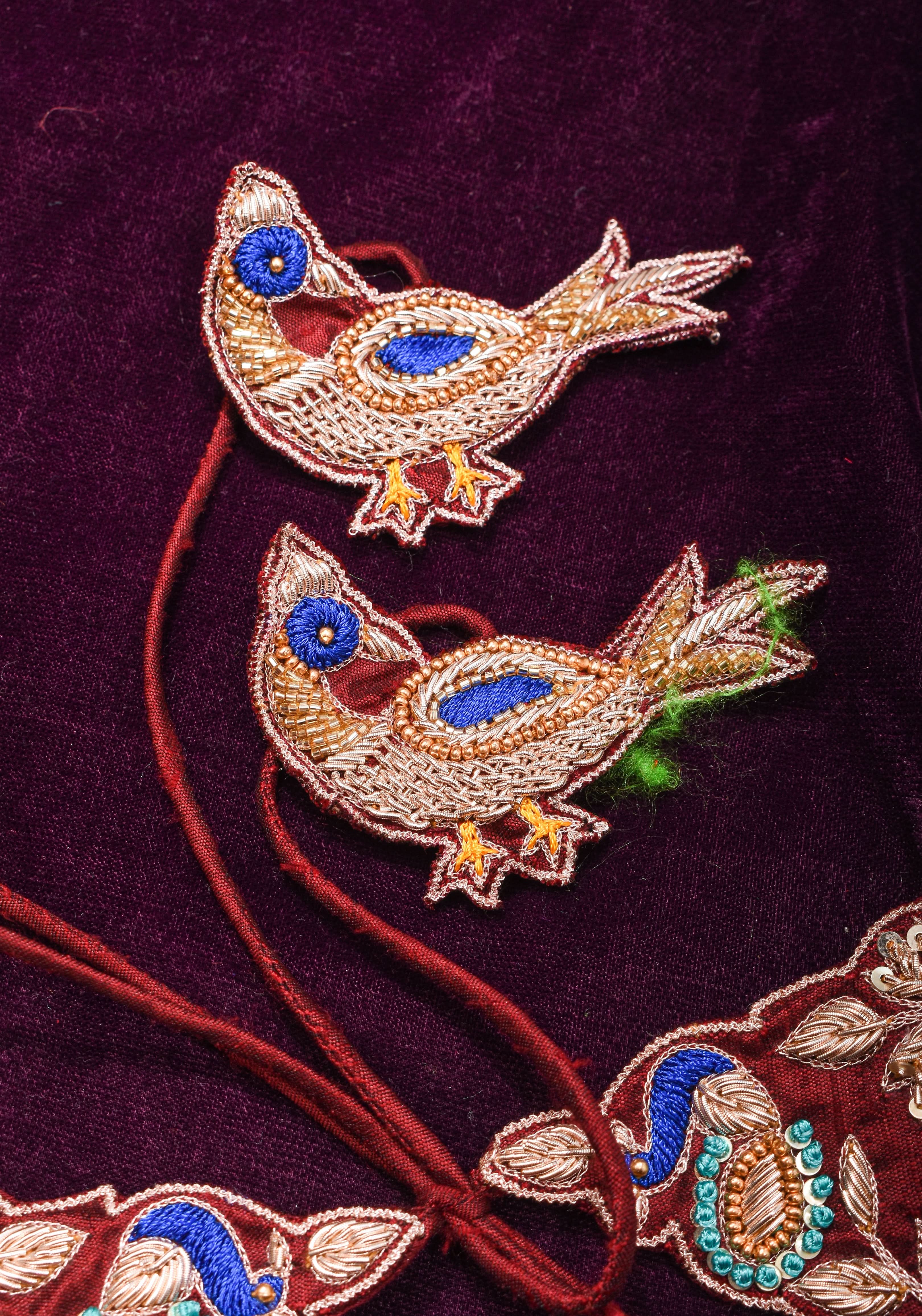 Made To Order: Maroon Pure Raw Silk Heavy Hand work Meenakari and Zardosi Peacock Design Blouse | Shobitam