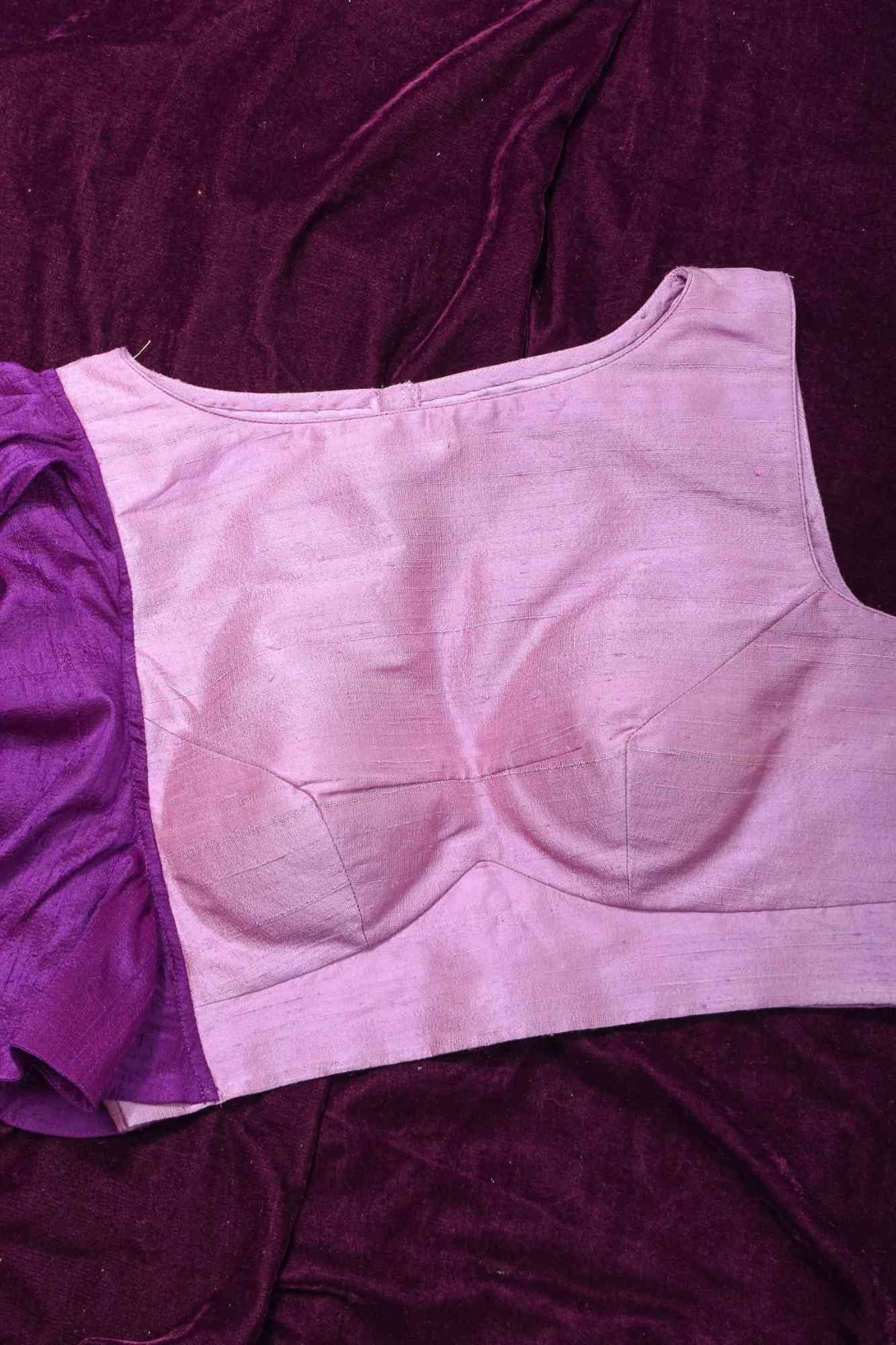 Two Color Pure Raw Sik One Side Ruffle Sleeve Blouse, Made to Order