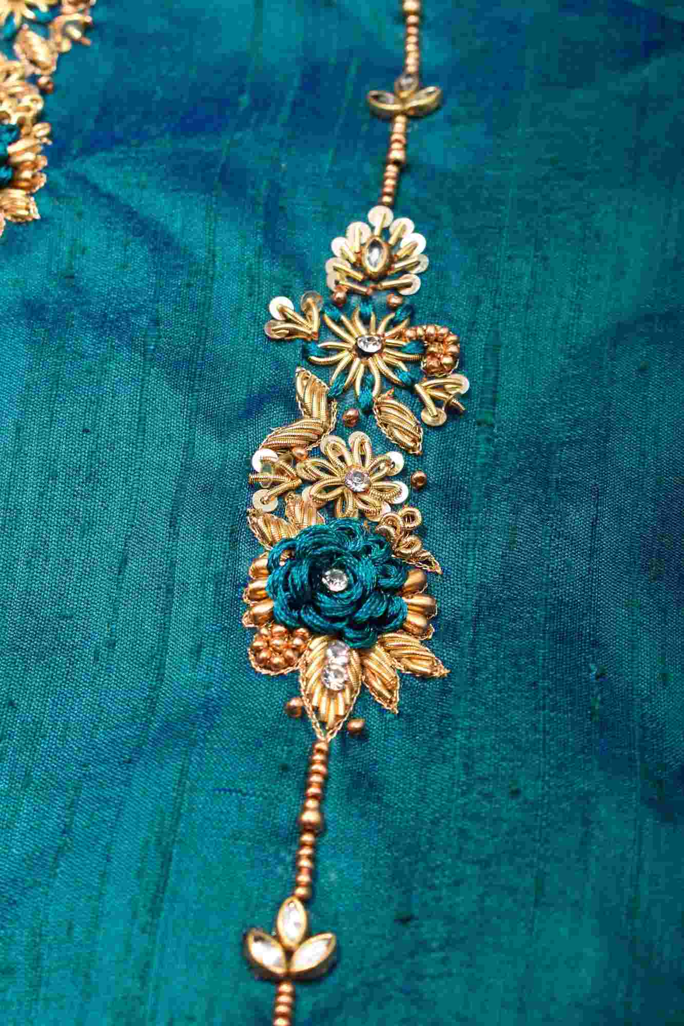 Made to Order: Peacock Blue Pure Raw Silk Blouse with Zardozi and Bead detailing