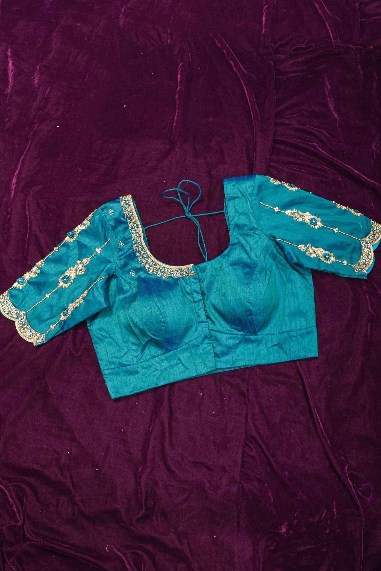 Made to Order: Peacock Blue Pure Raw Silk Blouse with Zardozi and Bead detailing