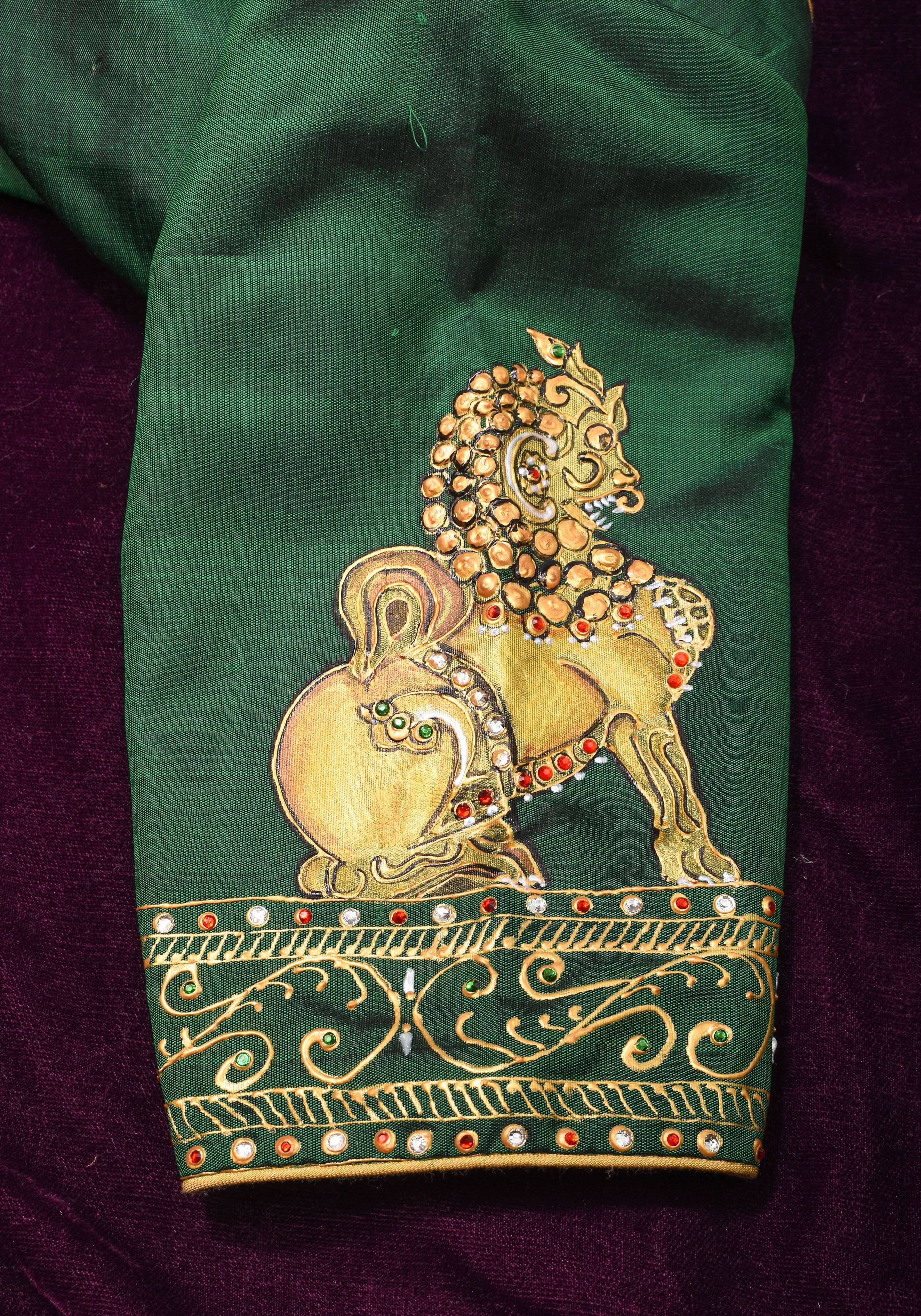 Tanjore Painting Annapakshi And Lion on Pure SIlk, Made to Order | Shobitam