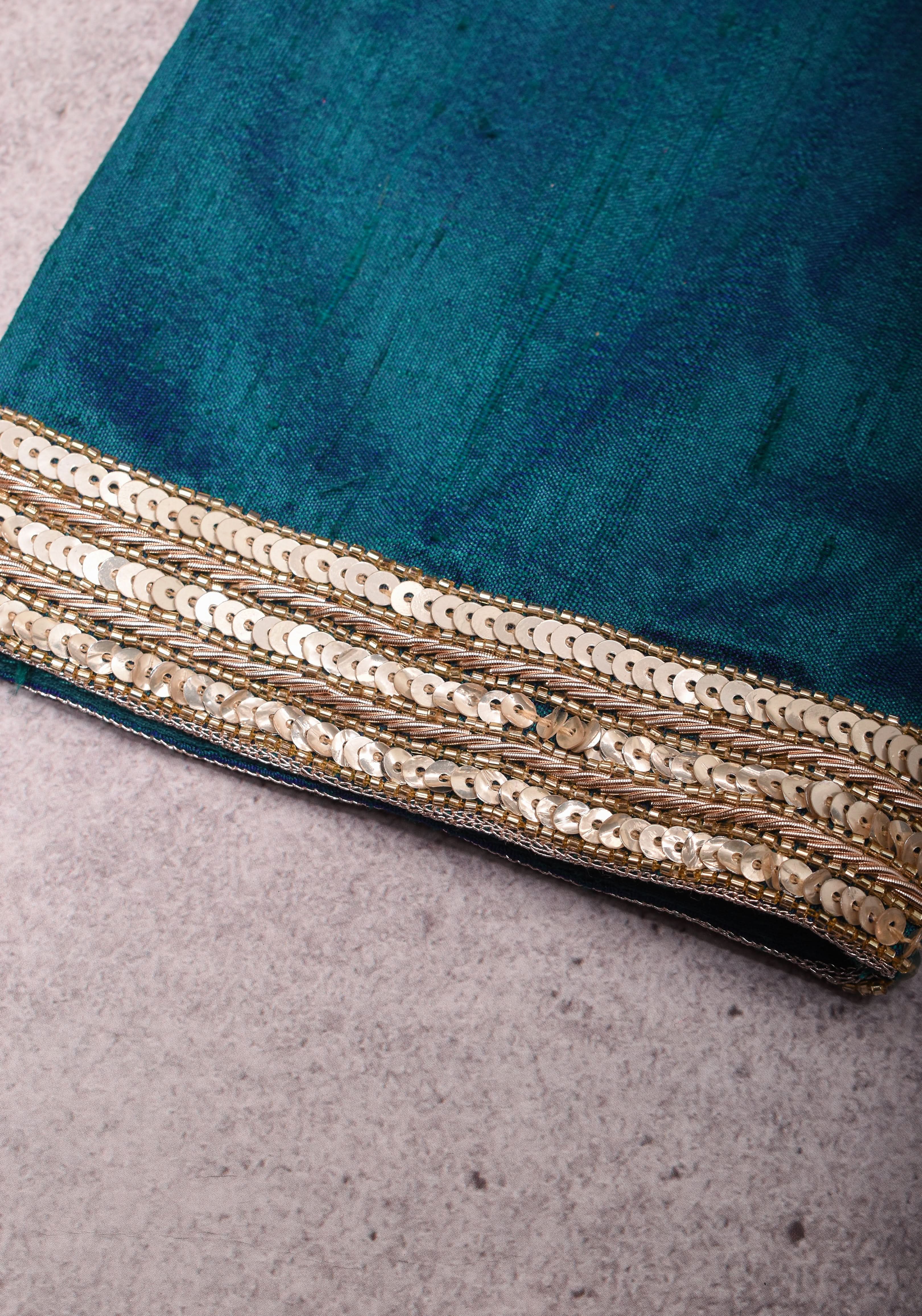 Peacock Blue Pure Raw Silk Blouse with Cutwork detailing, hand zardosi work, Made to Order | Shobitam