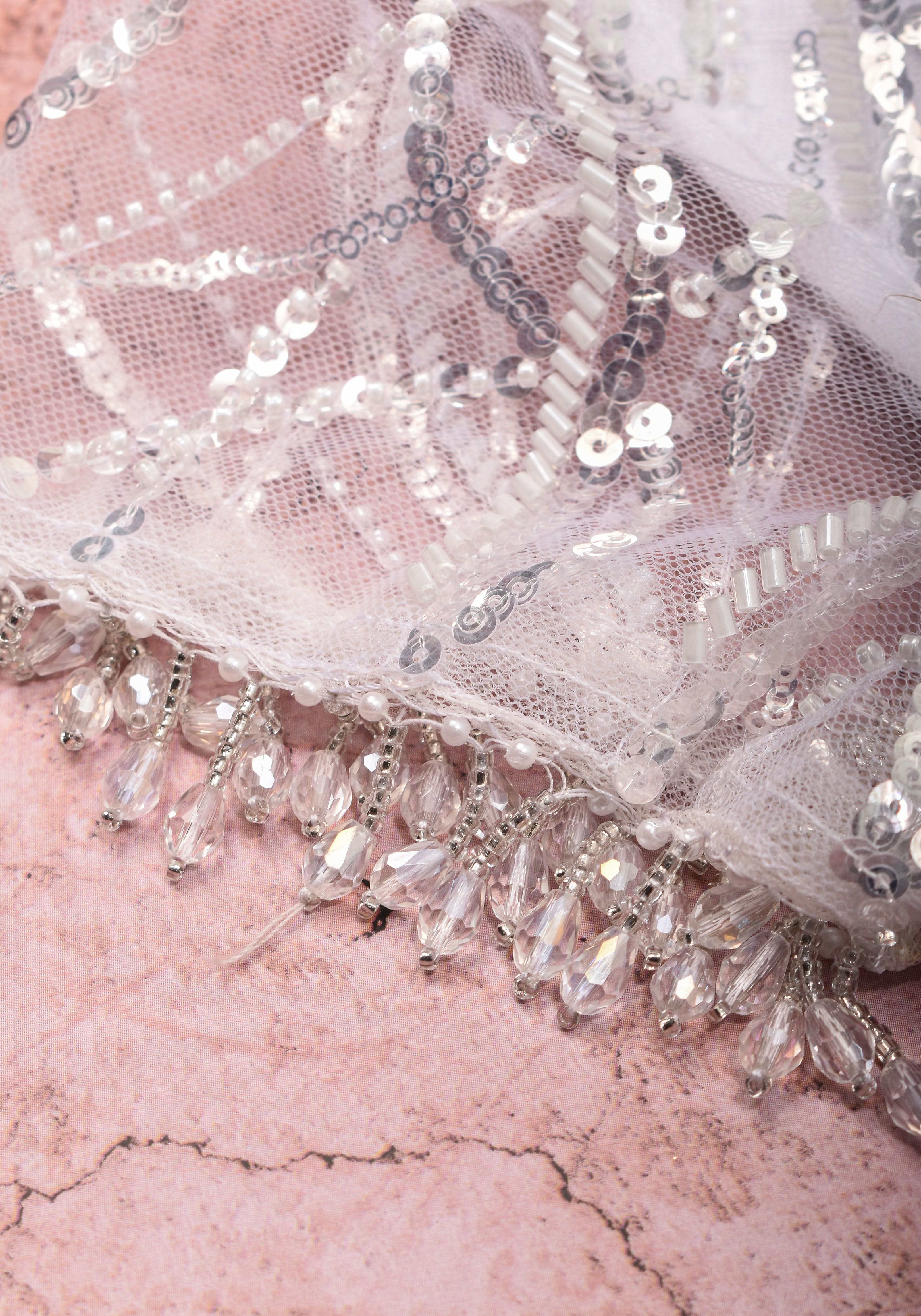 White sequin blouse with pleated net detailing, Mix and match blouse for saree, Made to Order | Shobitam