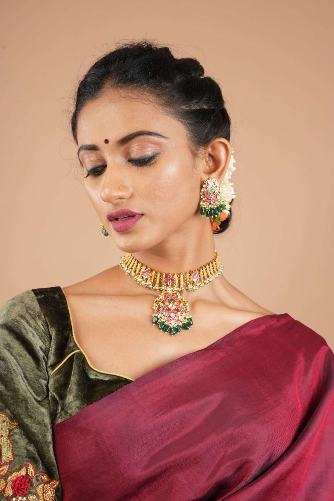 Ahmedabadi Jadau Necklace and Earrings set in Microplated Gold finish