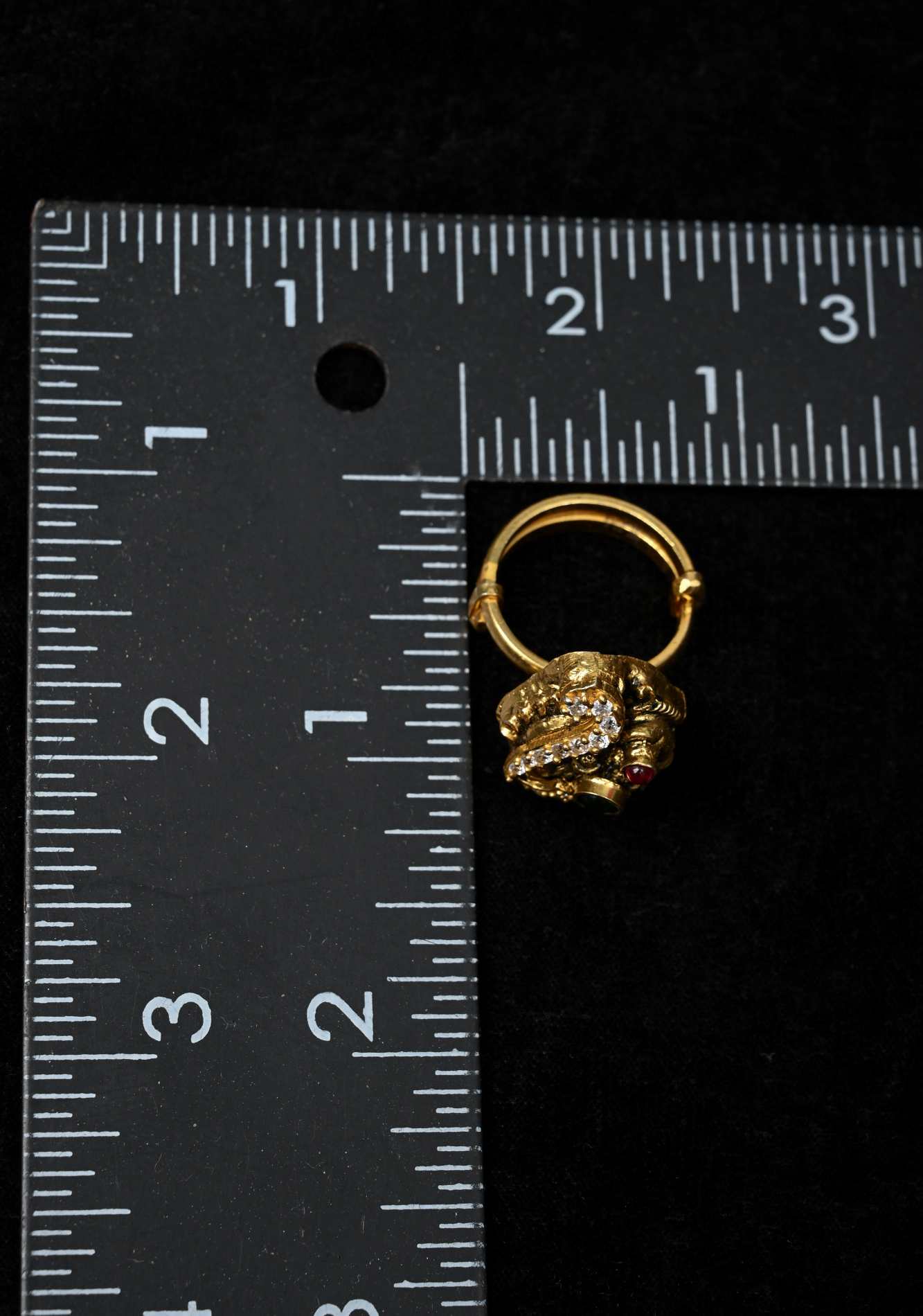 Bhagyashree 92.5 Silver, Gold-Plated Temple Style Gold Adjustable Ring with stone Accents