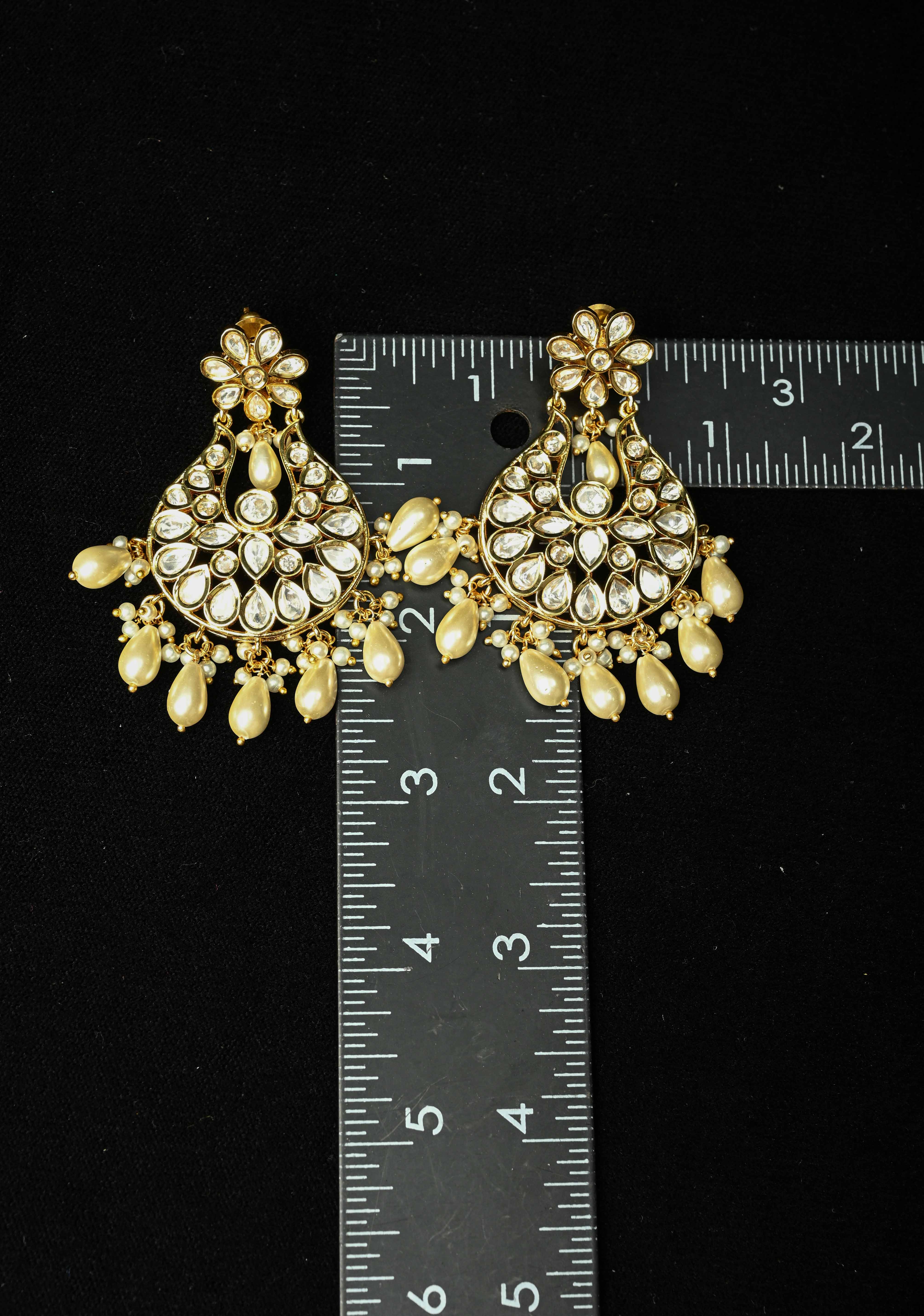 jaipuri Chandbali earrings with handset White Kundan | Shobitam