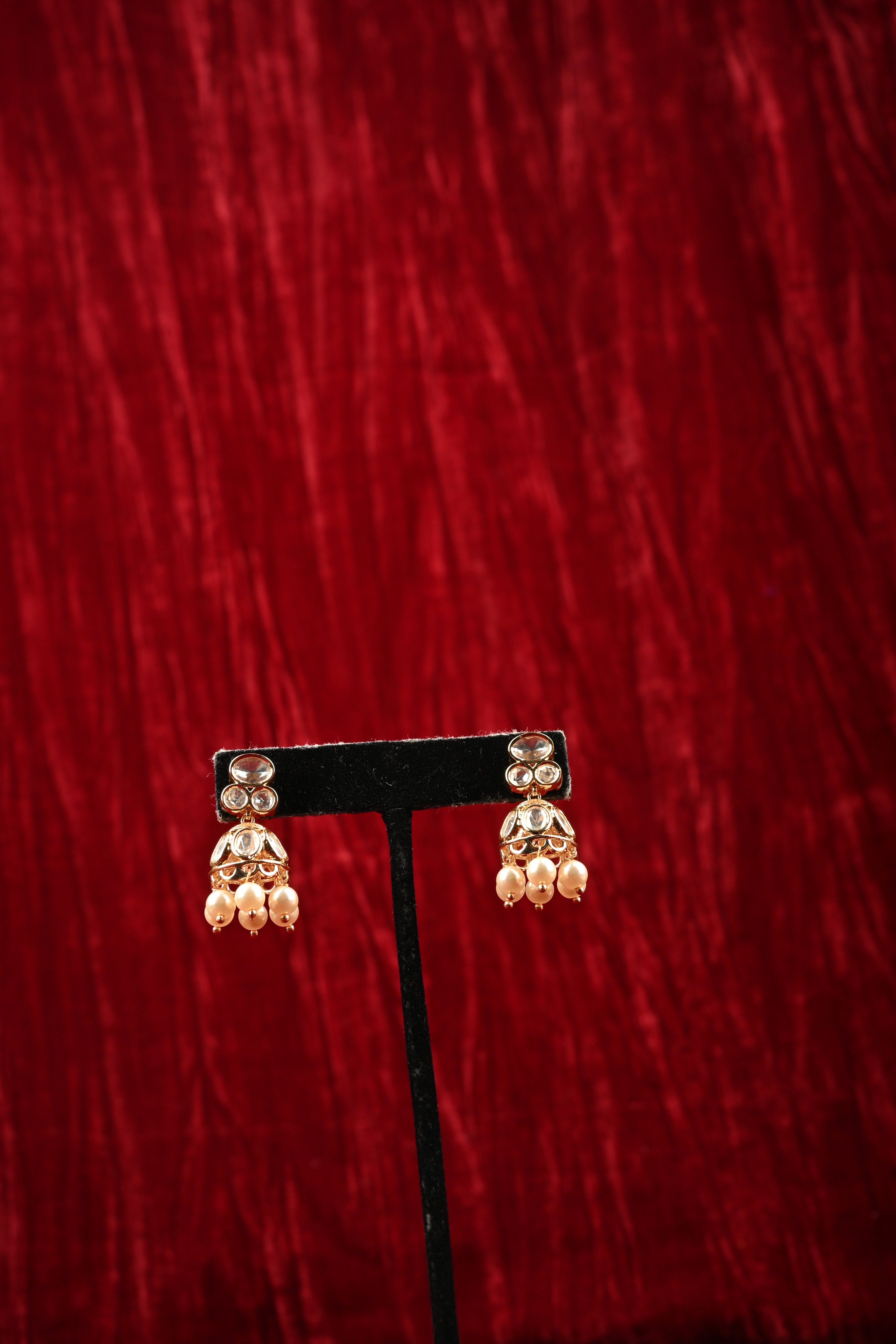 Intricate Kundan Jhumki with Pearl Drops | Shobitam