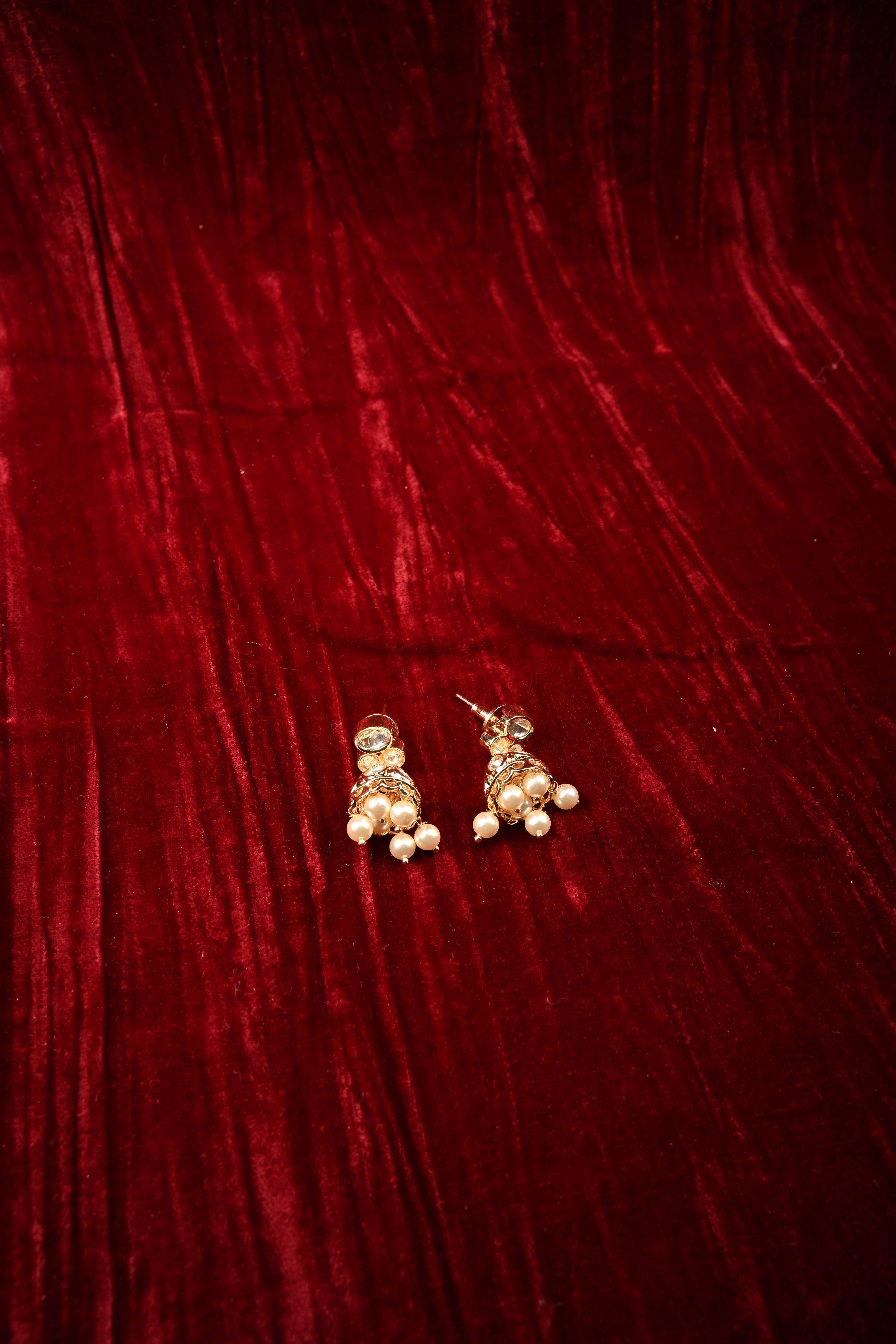Intricate Kundan Jhumki with Pearl Drops | Shobitam