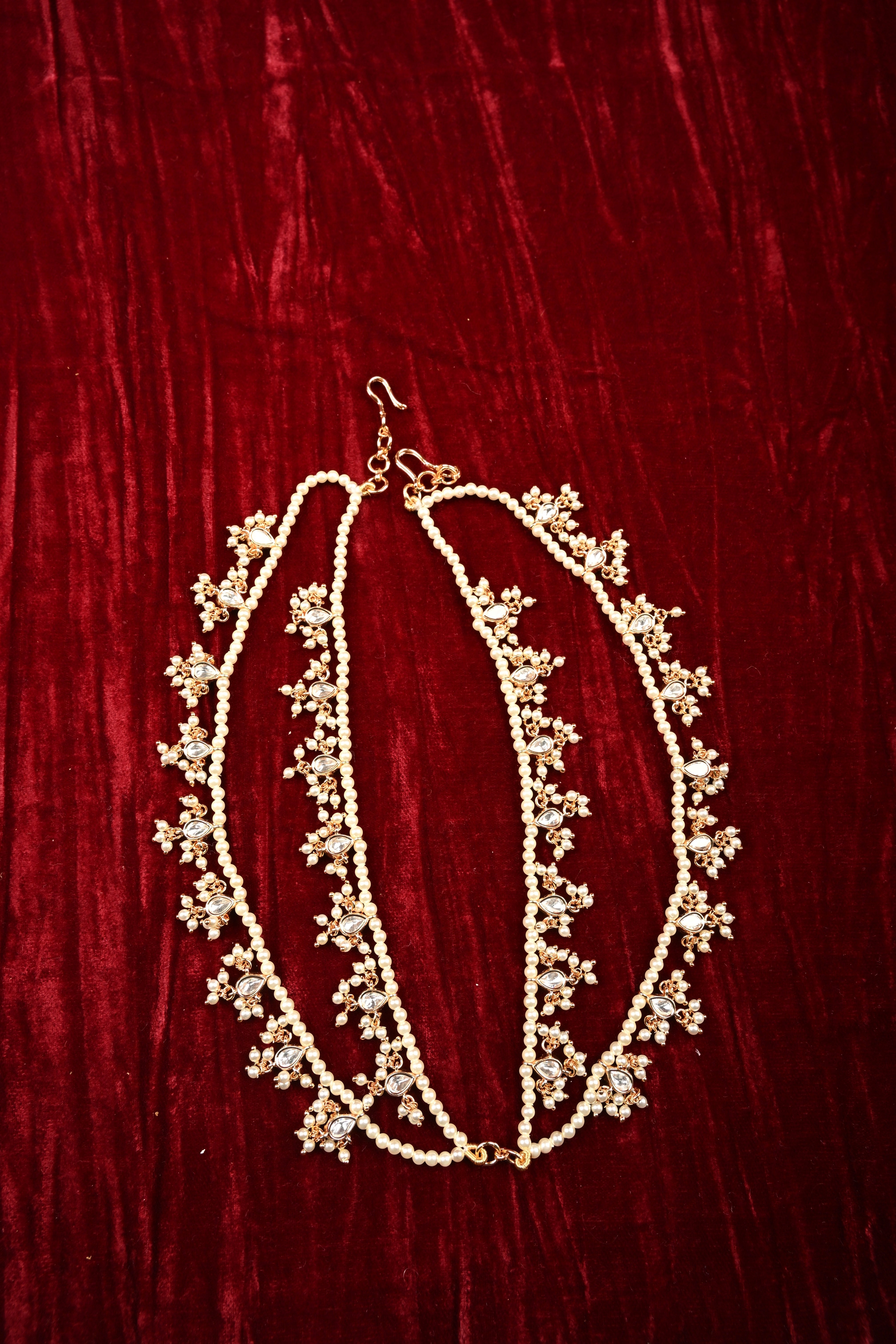 Intricate 2 Layer Pearl and Polki Ear Chain | Shobitam