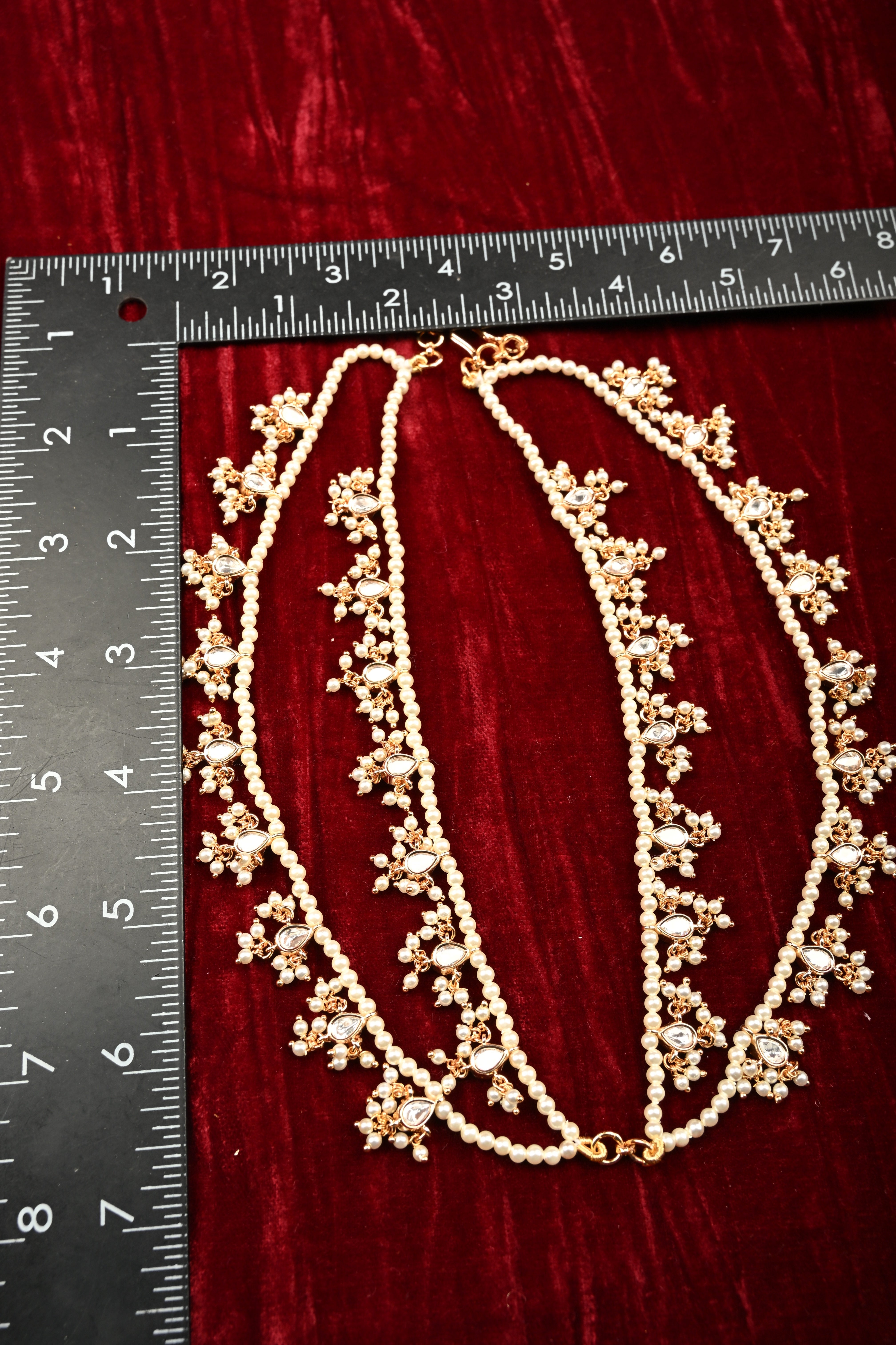Intricate 2 Layer Pearl and Polki Ear Chain | Shobitam