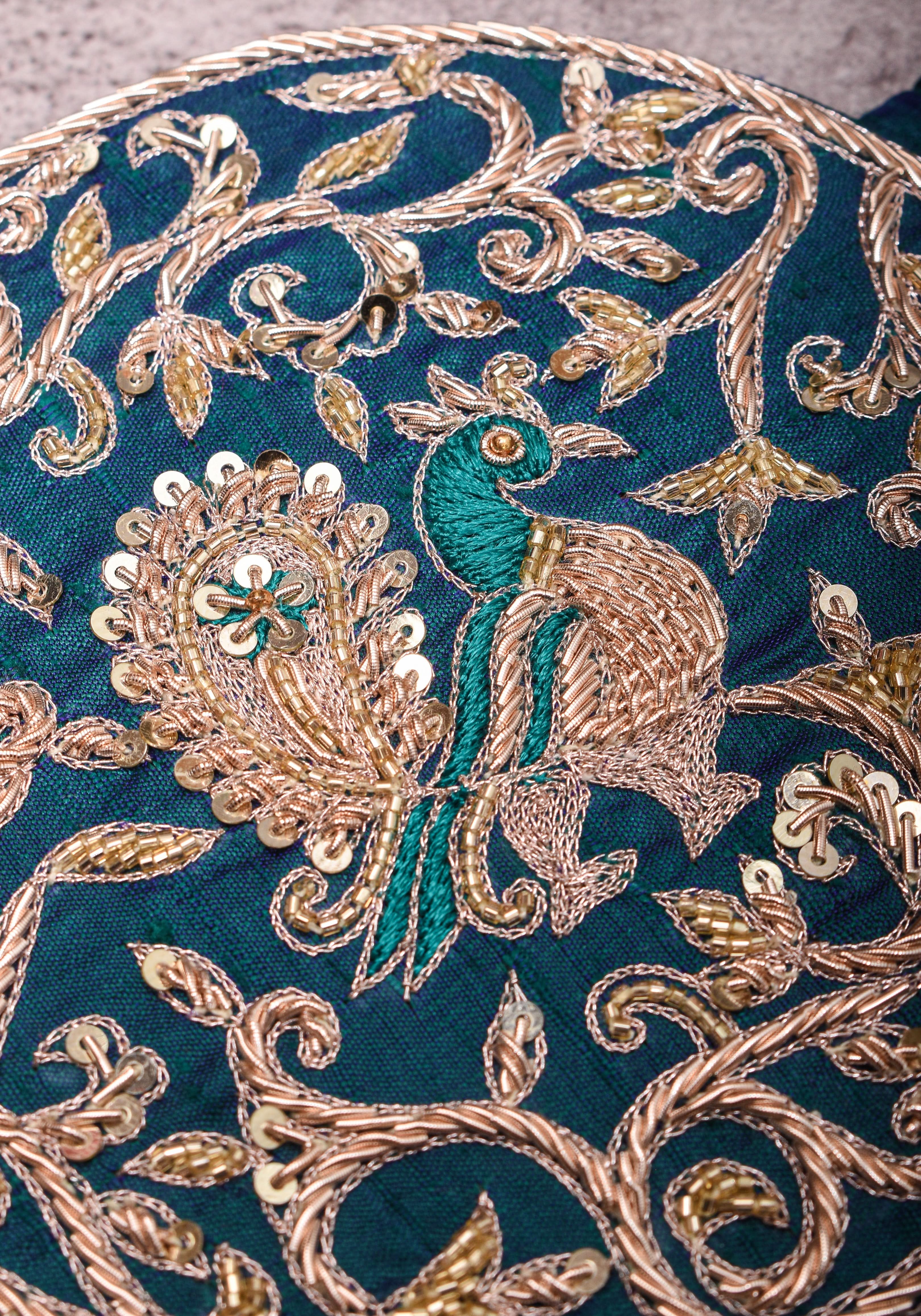Exquisite 5" Hand Zardosi Peacock in Mandala Prominent Waist belt in Pure raw silk | Made to Order | Shobitam