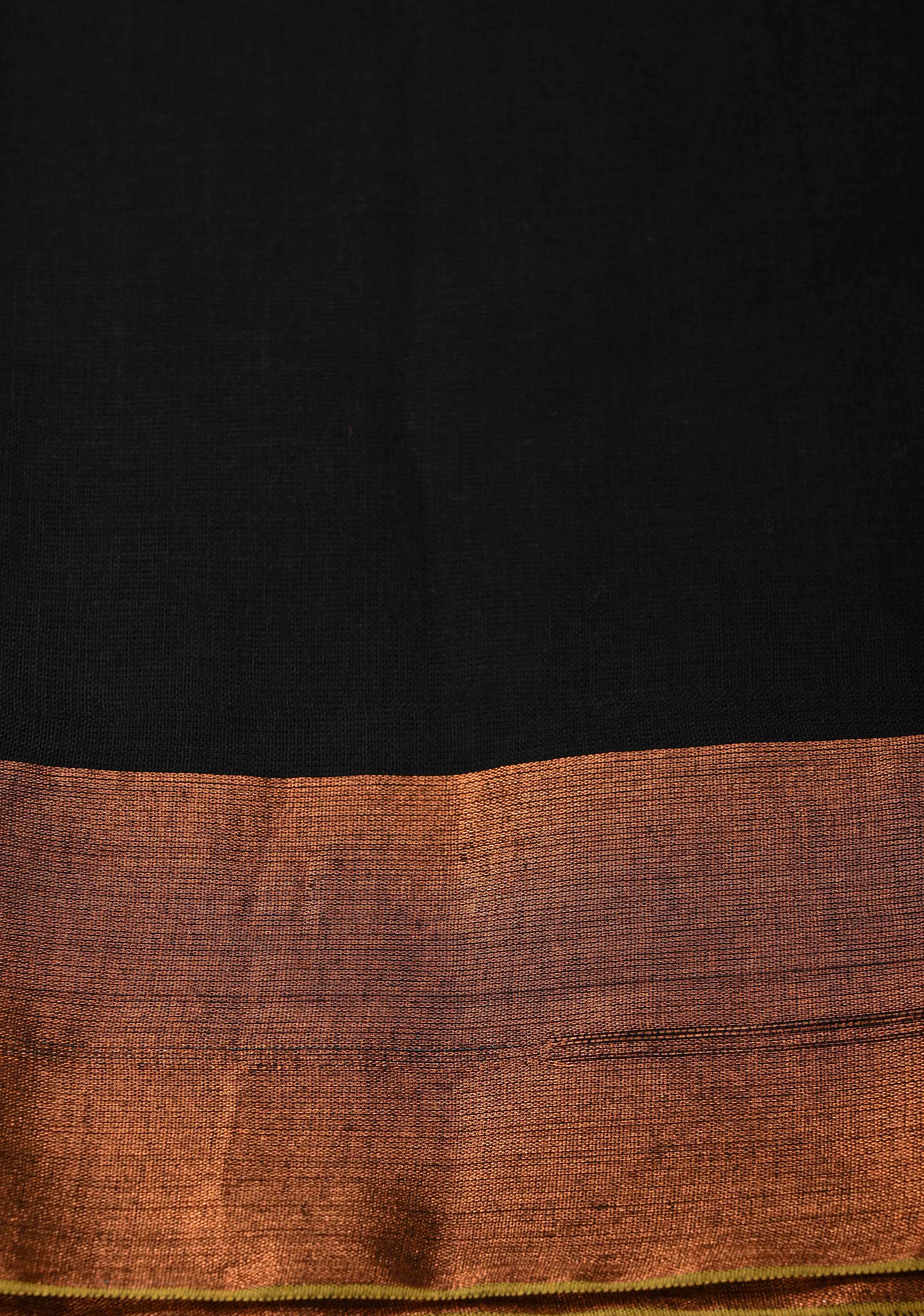 Black Bengal Cotton saree in With Tikki work and Long Tassels | Shobitam