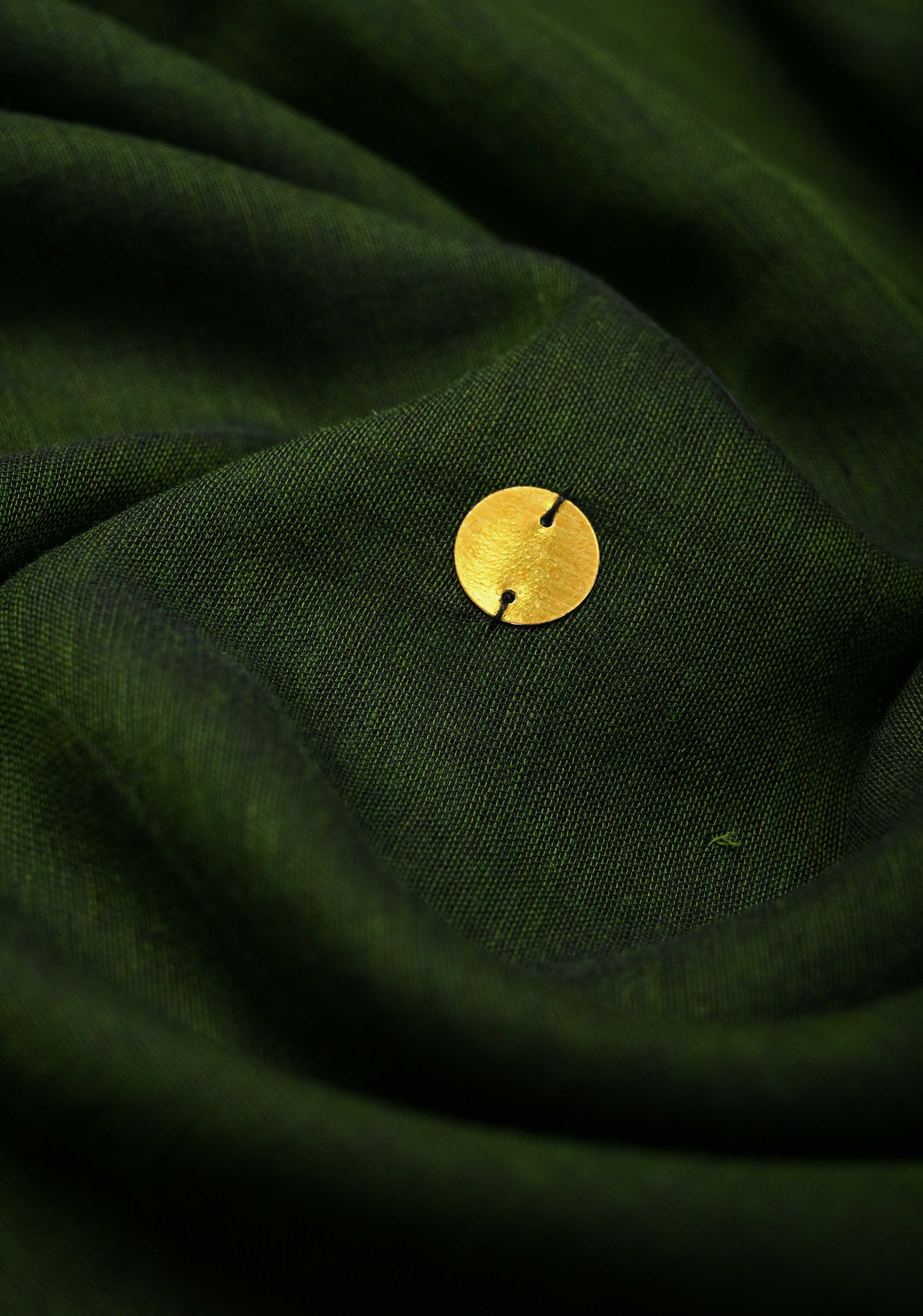 Deep Forest Green Bengal Cotton saree in With Tikki work and Long Tassels | SHOBITAM