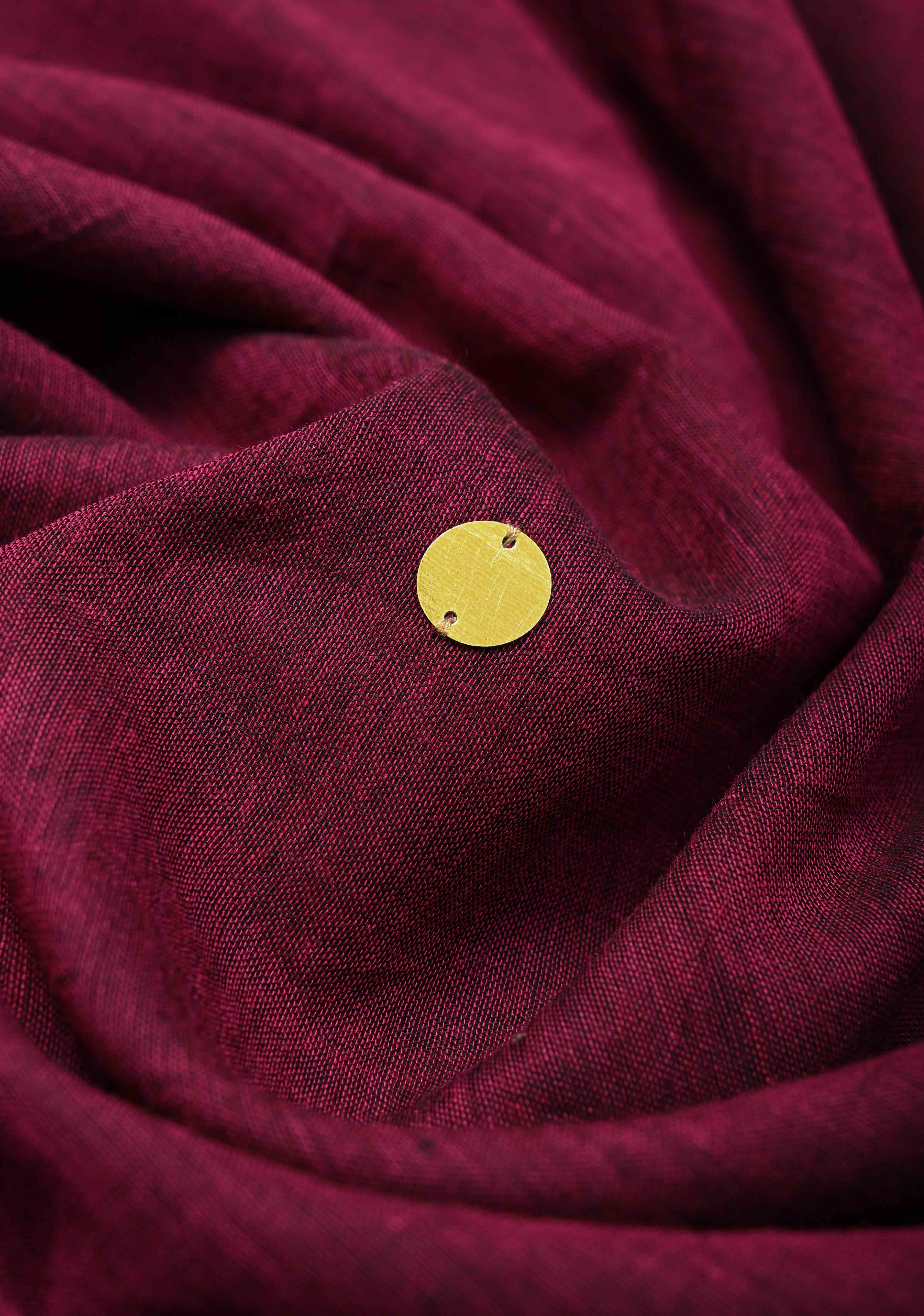 Magenta Bengal Cotton saree in With Tikki work and Long Tassels | Shobitam