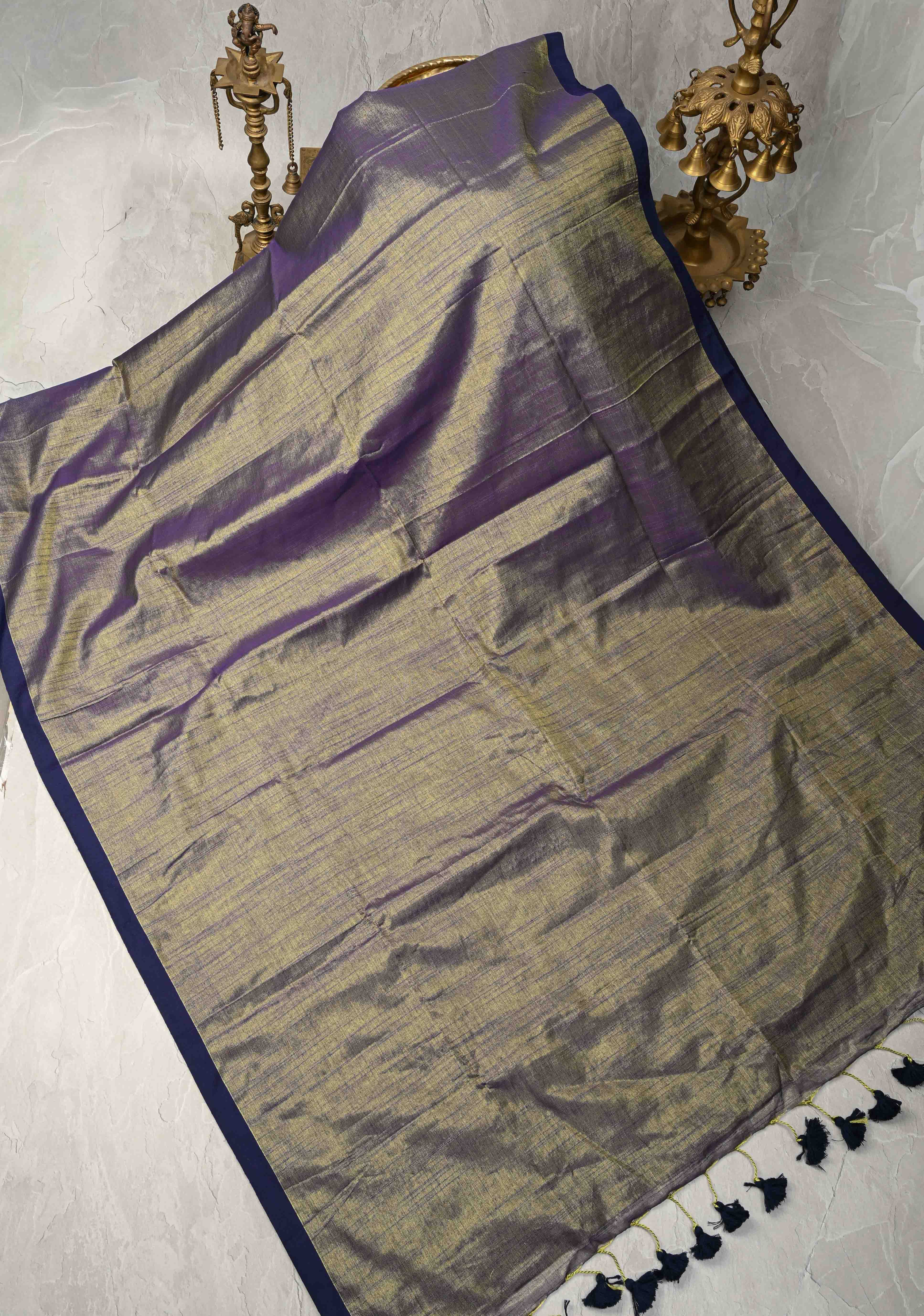 Blue Tissue by Tissue Saree with Minimal Borders | Shobitam