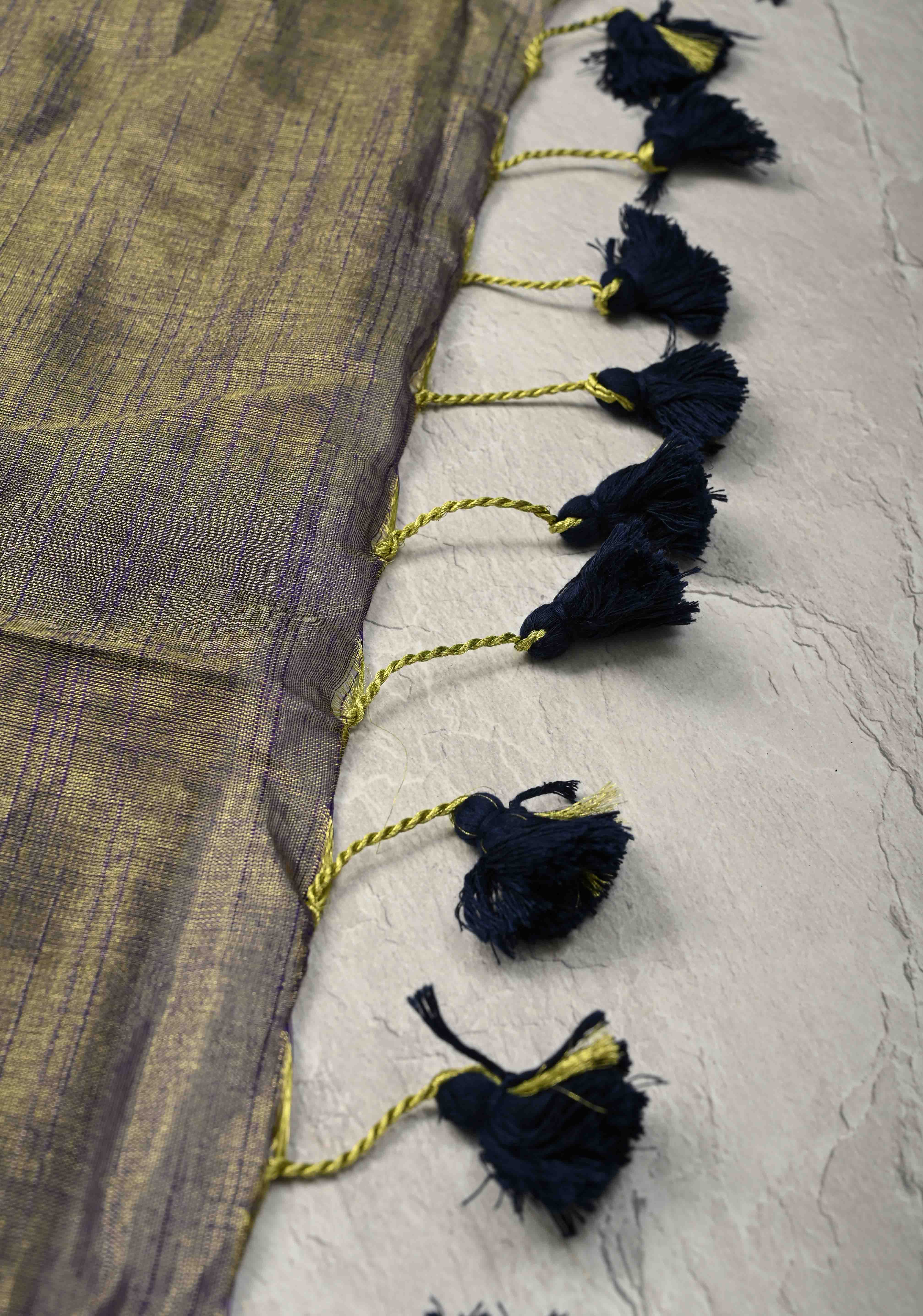 Blue Tissue by Tissue Saree with Minimal Borders | Shobitam