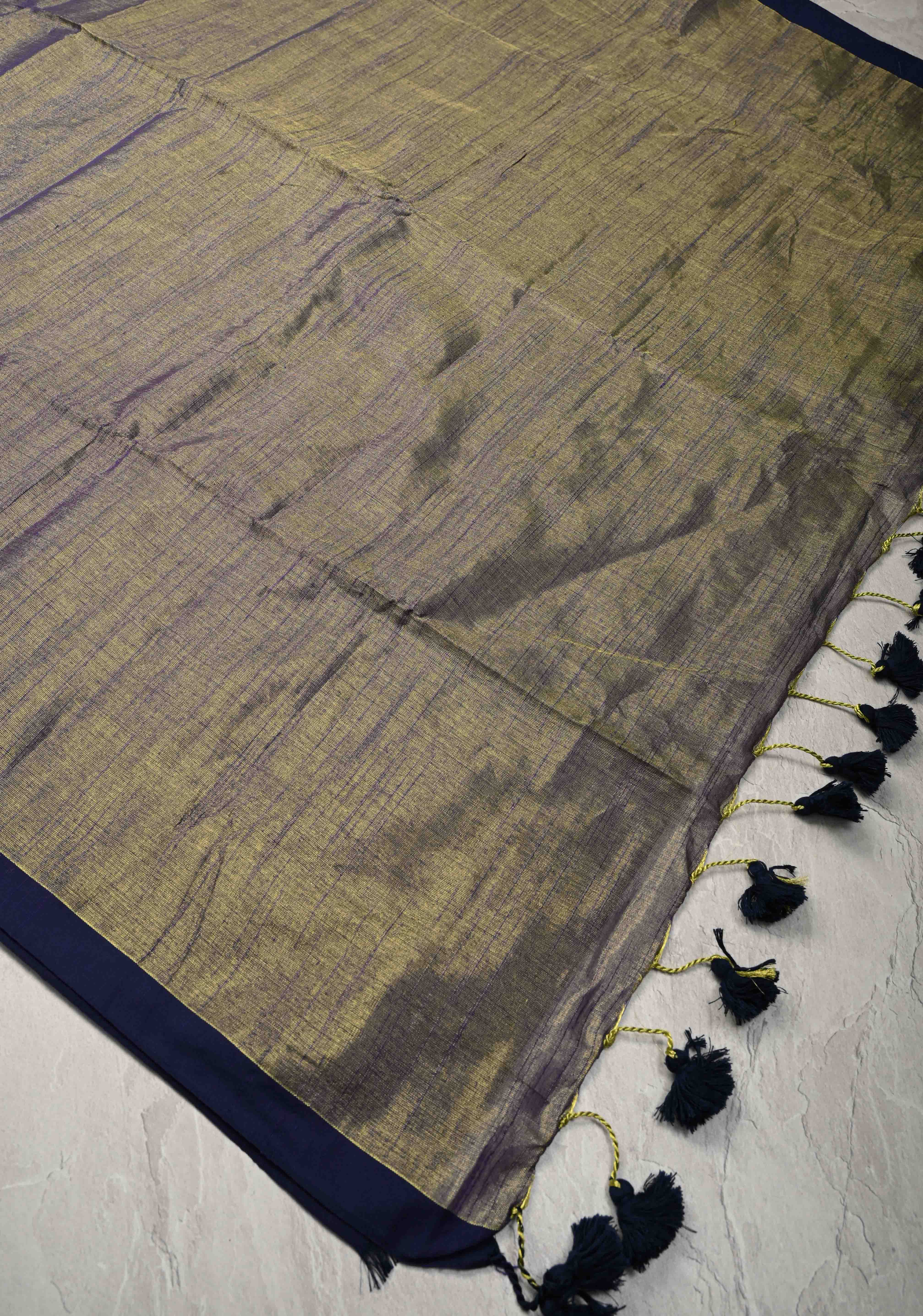 Blue Tissue by Tissue Saree with Minimal Borders | Shobitam