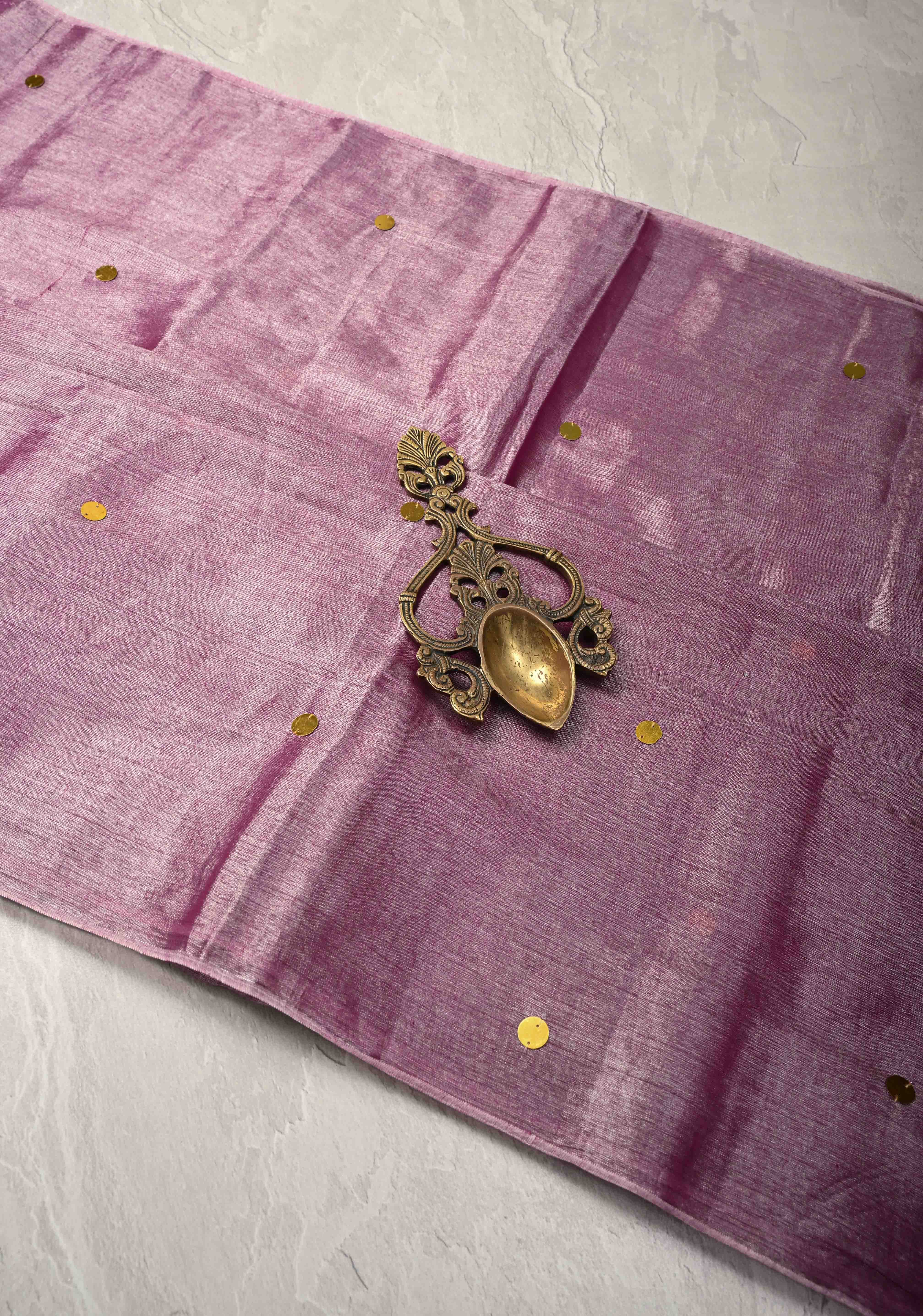 Amethyst Tissue by Tissue Saree with Tikki Work and Long Tassels | SHOBITAM