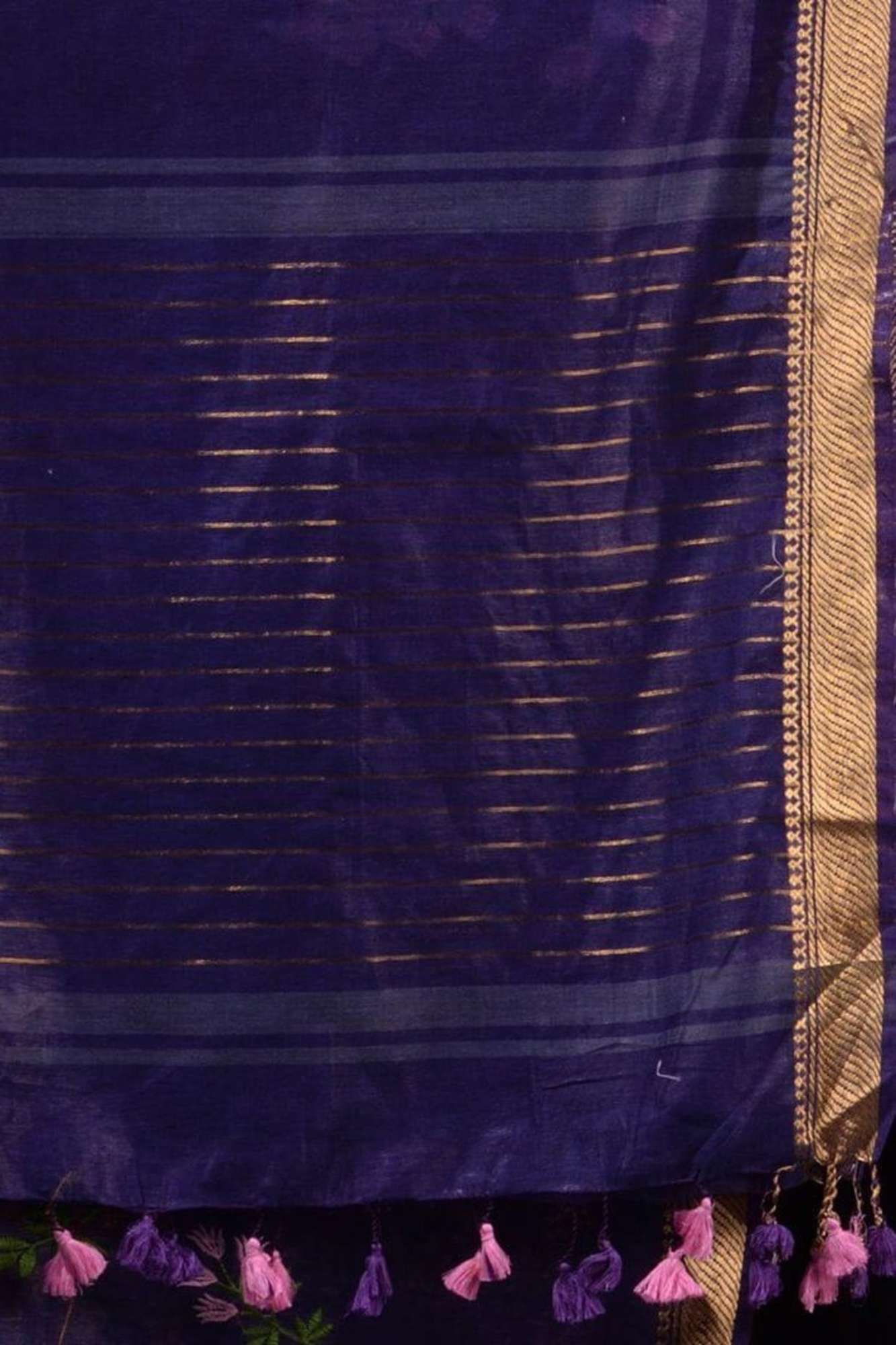 Linen Silk with Floral Embroidery & Golden Mangalgiri Zari Border Ready To Wear Saree