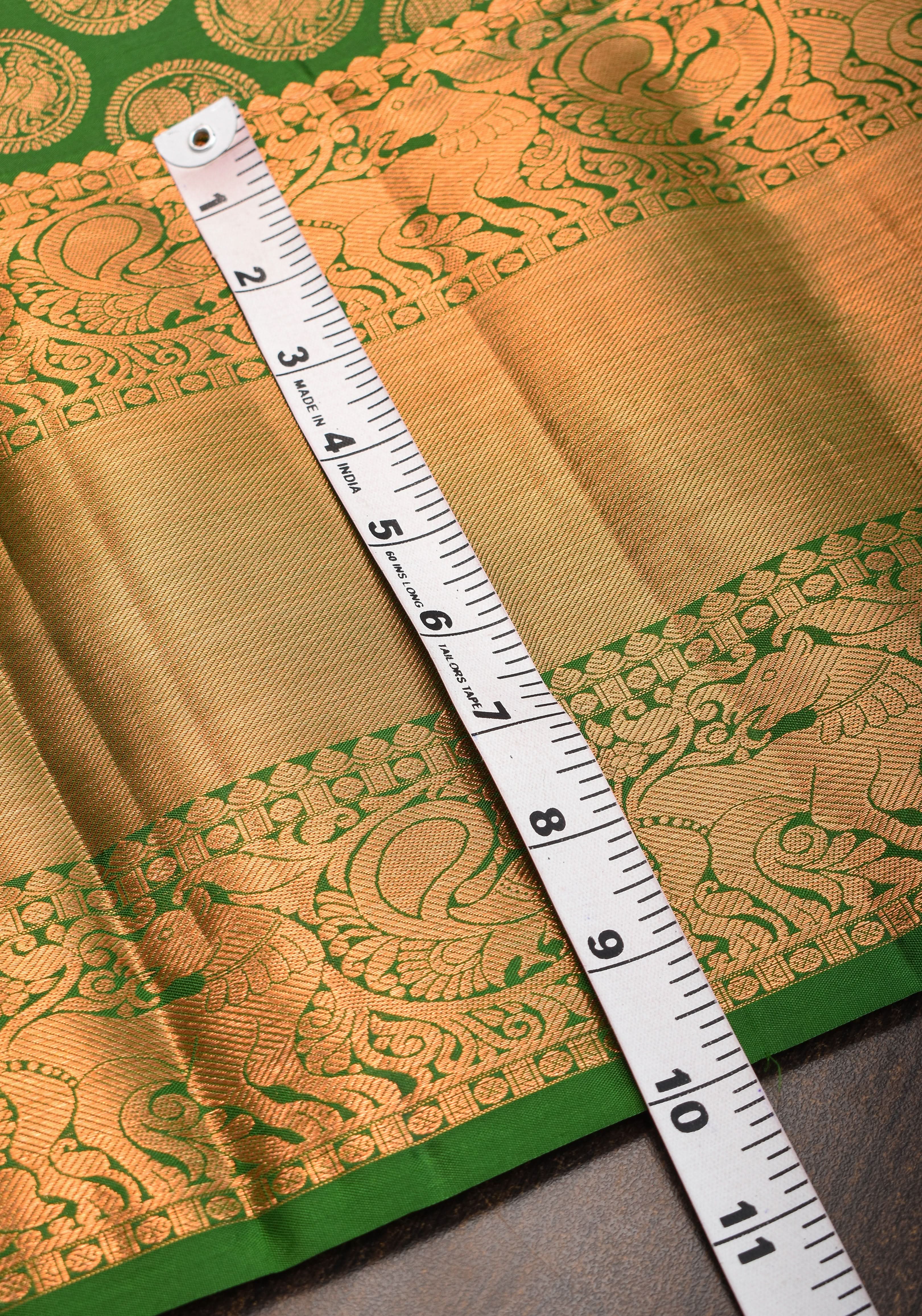 Exquisite Celebrity Grand Brocade Kanjivaram Pure Silk Saree in Leaf Green with Intricate Pallu and Zari | SILK MARK CERTIFIED | Shobitam