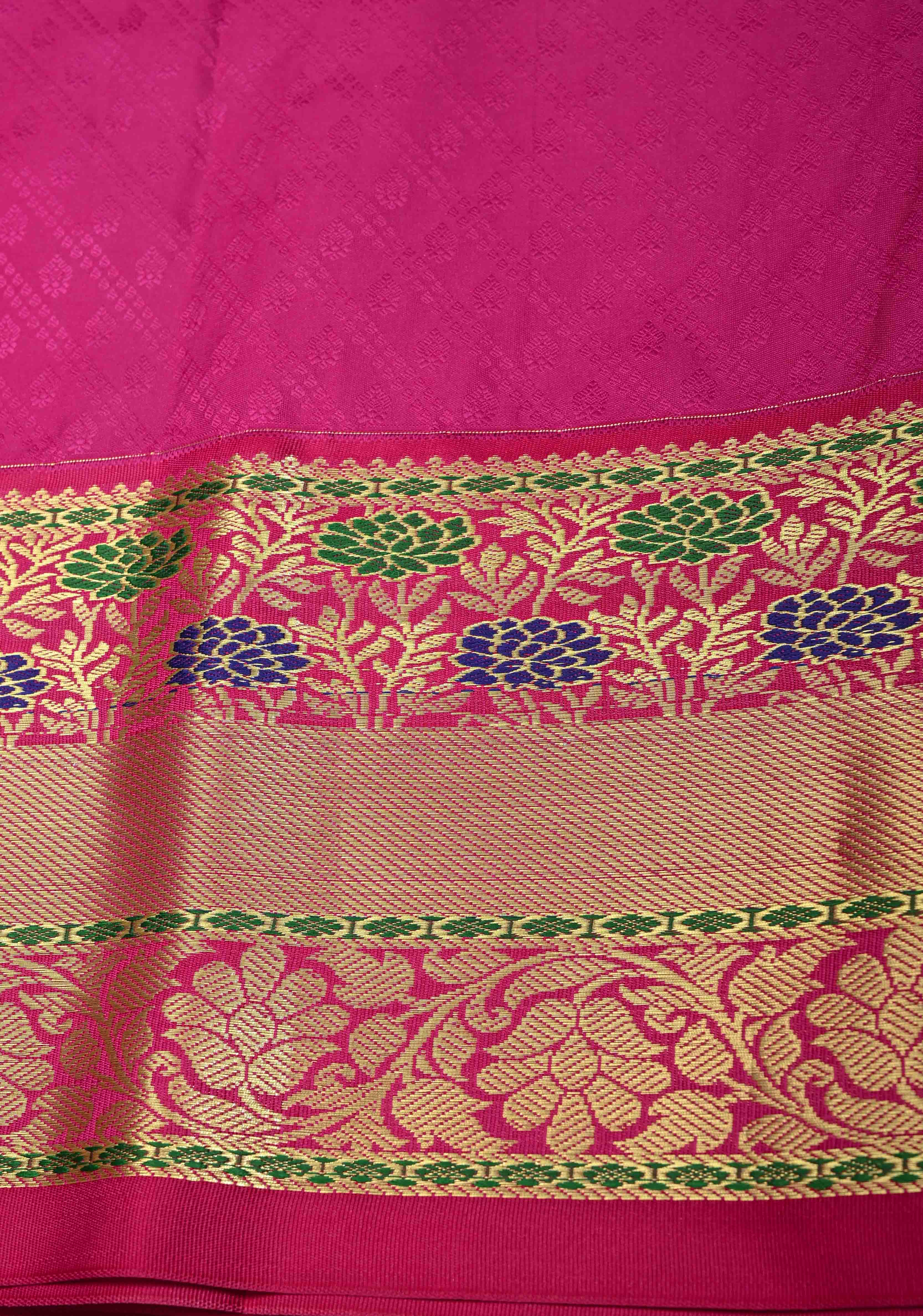 Green Kanjivaram Semi Silk Saree with Brocade and Contrast Zari Border | Shobitam