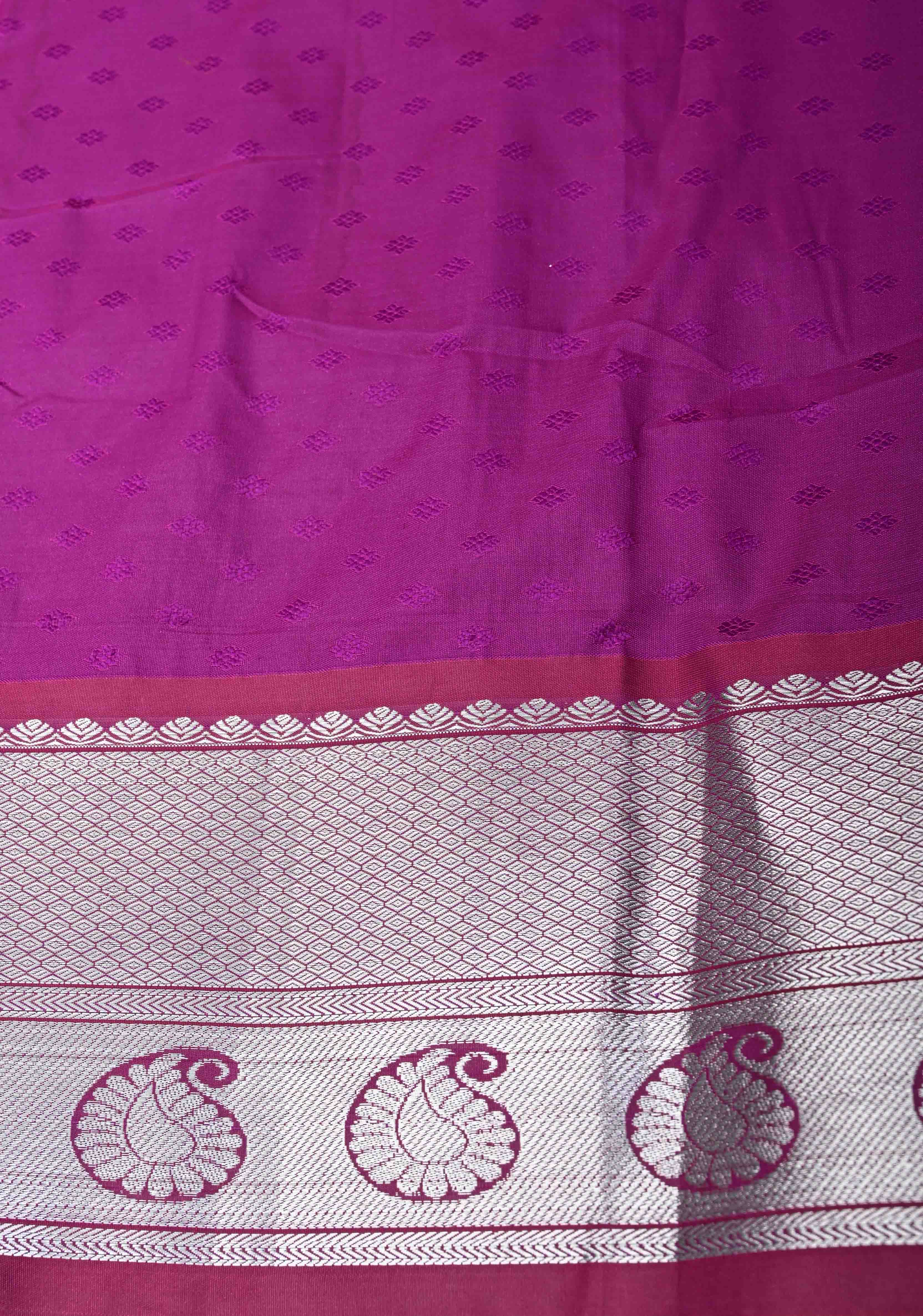 Olive Green Geometric Brocade Kanjivaram Semi Silk Saree with Zari Border | Shobitam