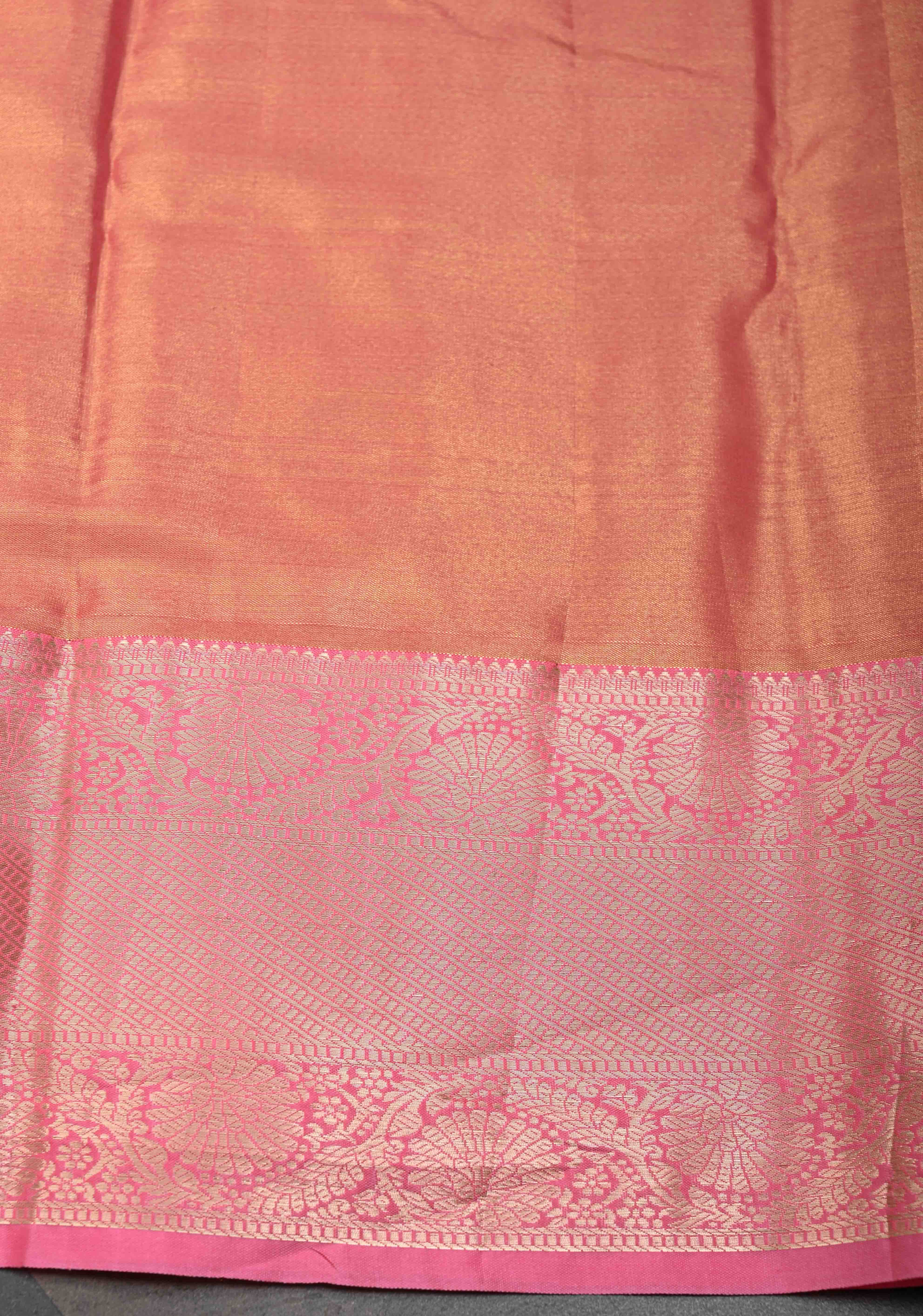 Amethyst Semi Silk Tissue Kanjivaram Saree with Brocade Jaal and Contrast Zari Border | Shobitam