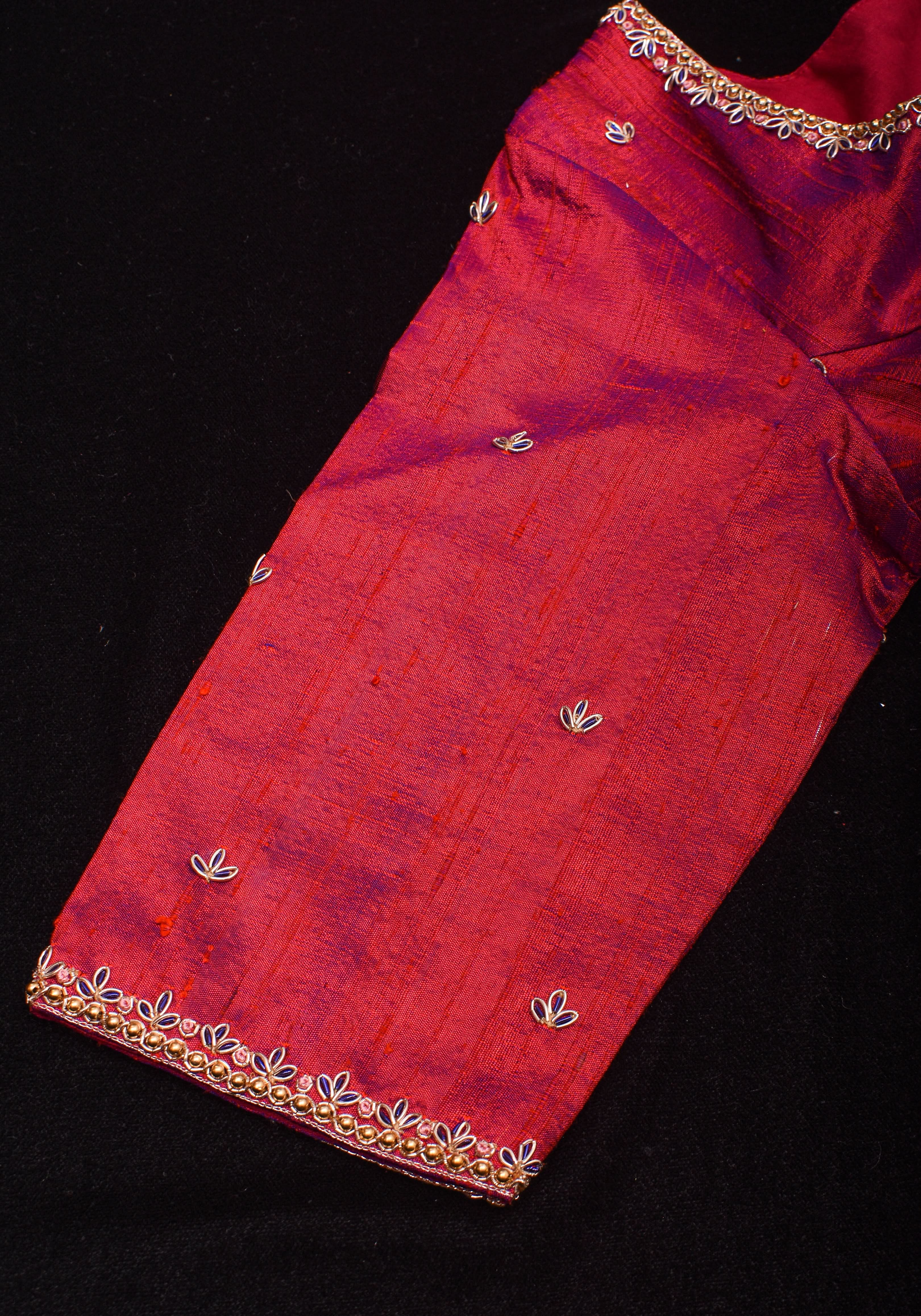 Kolhapuri Mahalakshmi Handwork Blouse on Fuchsia Dual Tone Pure Raw Silk | Made to Order | Shobitam
