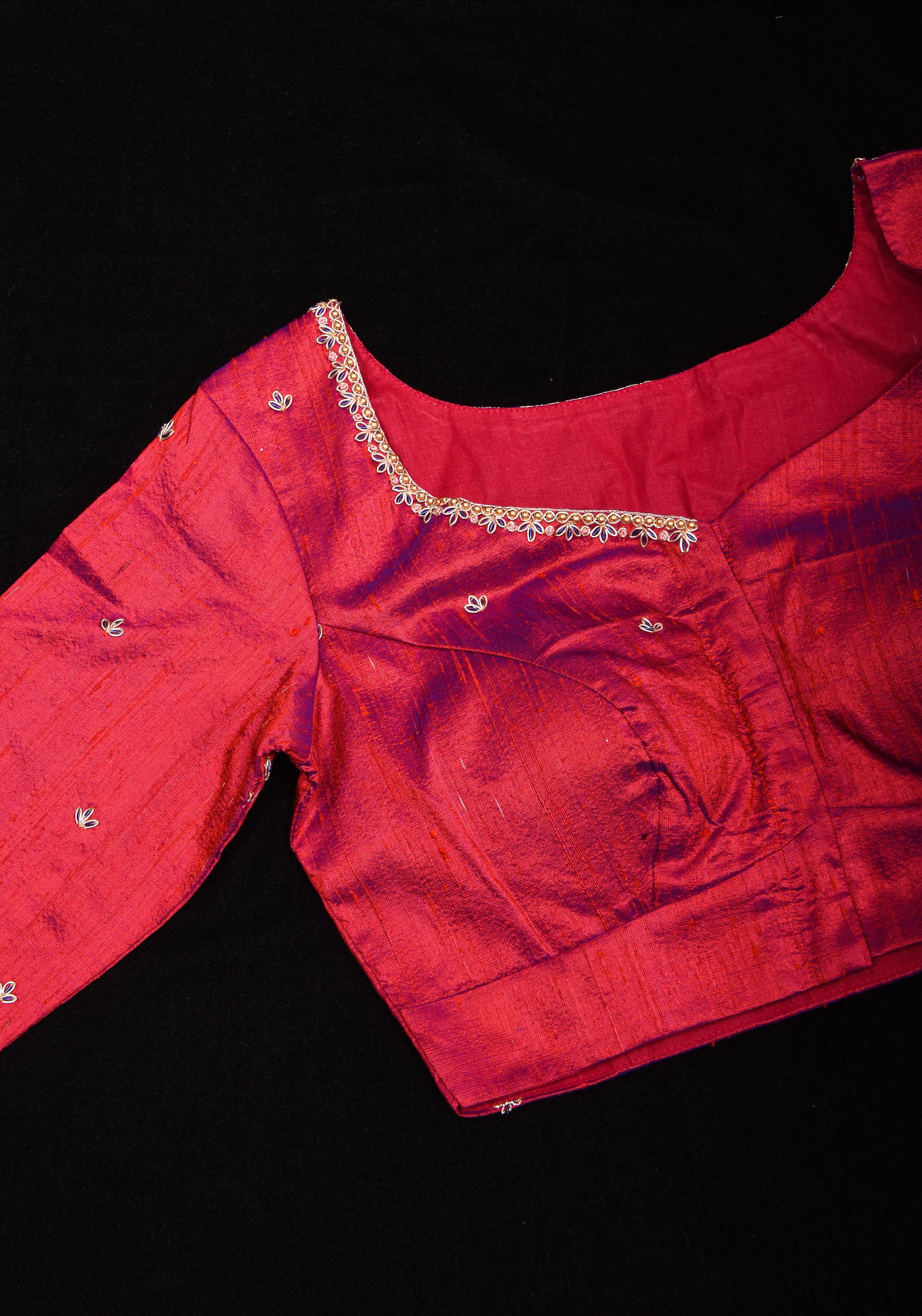 Kolhapuri Mahalakshmi Handwork Blouse on Fuchsia Dual Tone Pure Raw Silk | Made to Order | Shobitam