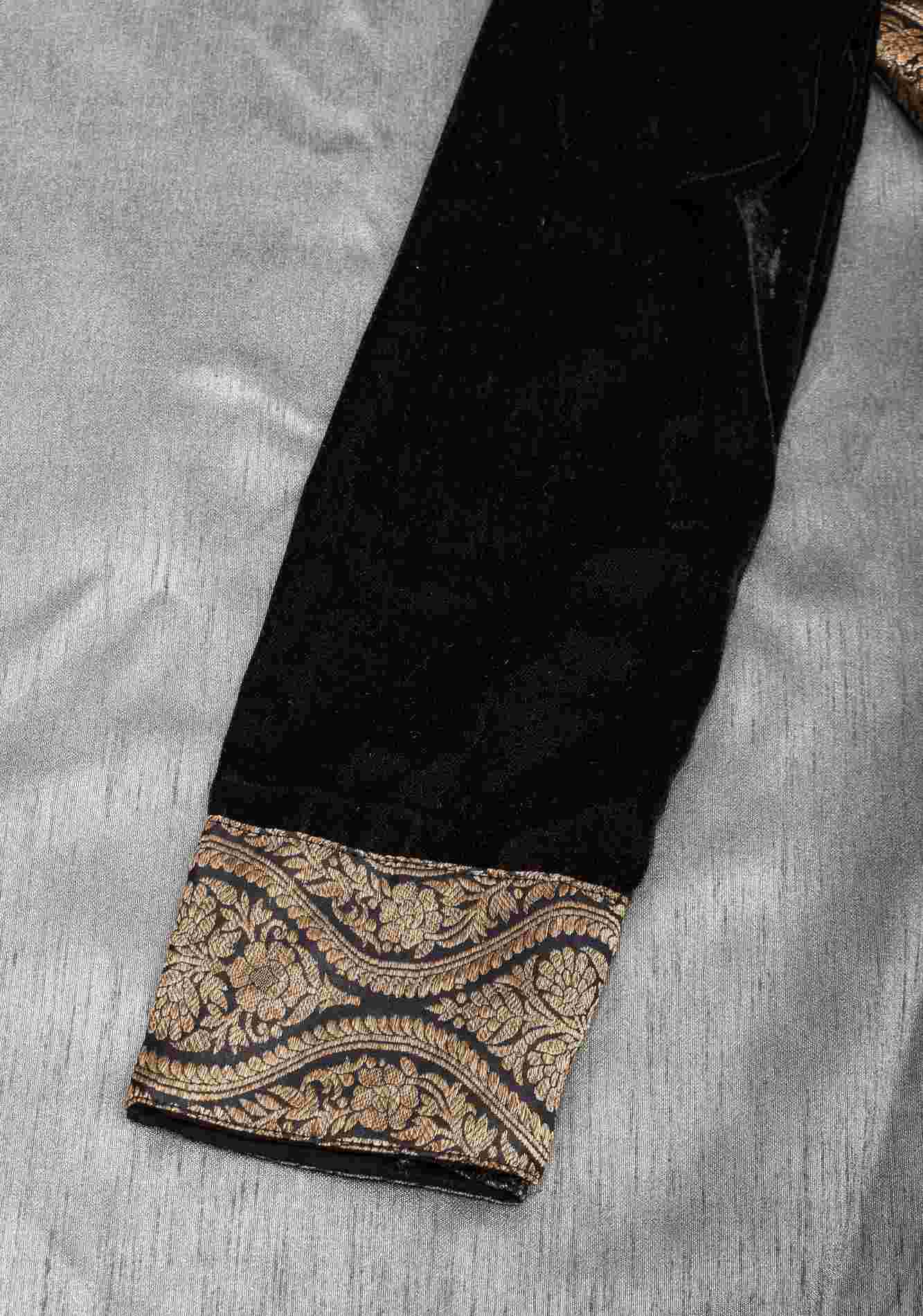 Made To Order: Black Brocade Blouse with full slevees with zari detailing.