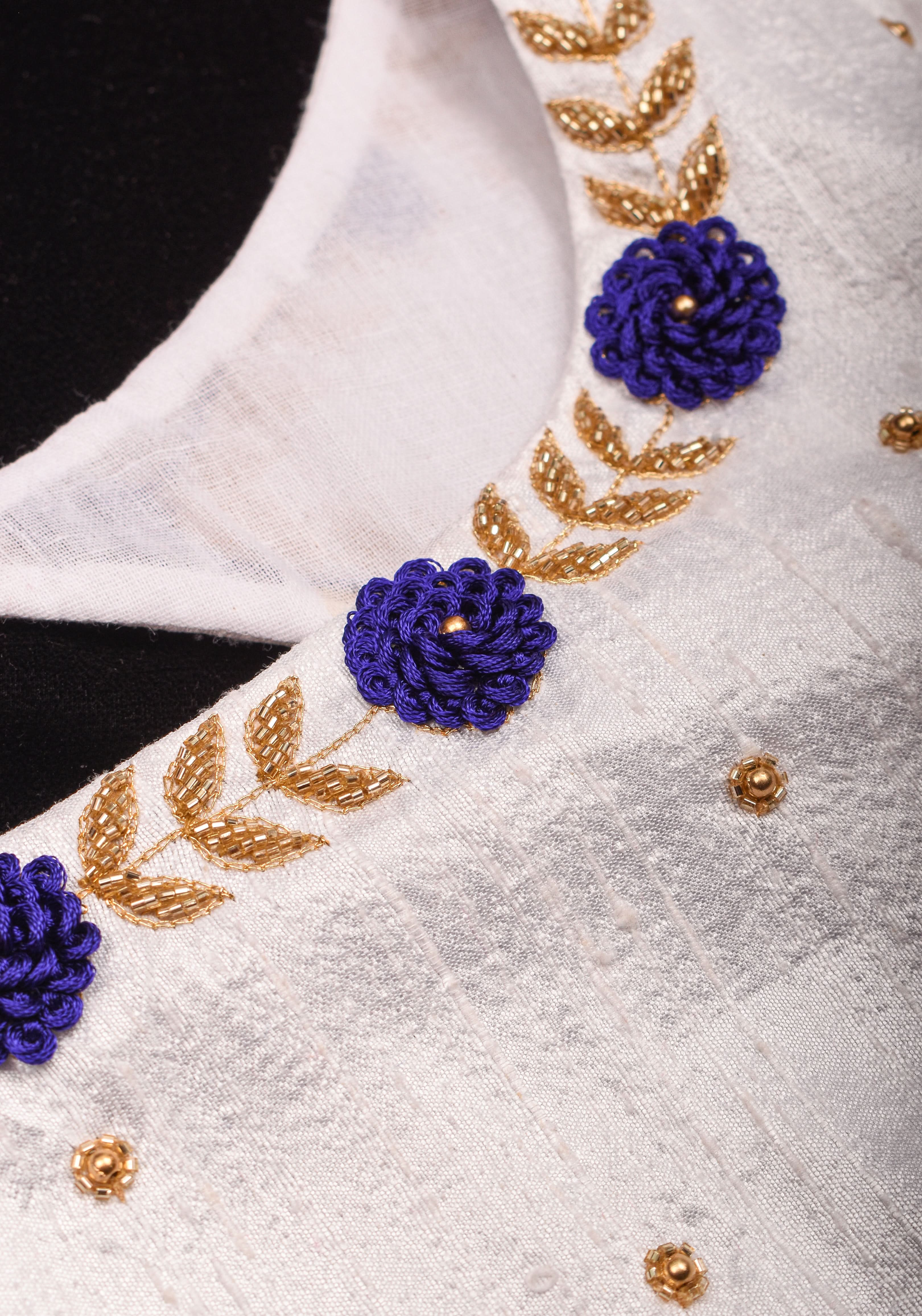 White Raw Silk Embroidery and Zardozi Blouse, Made to Order | Shobitam