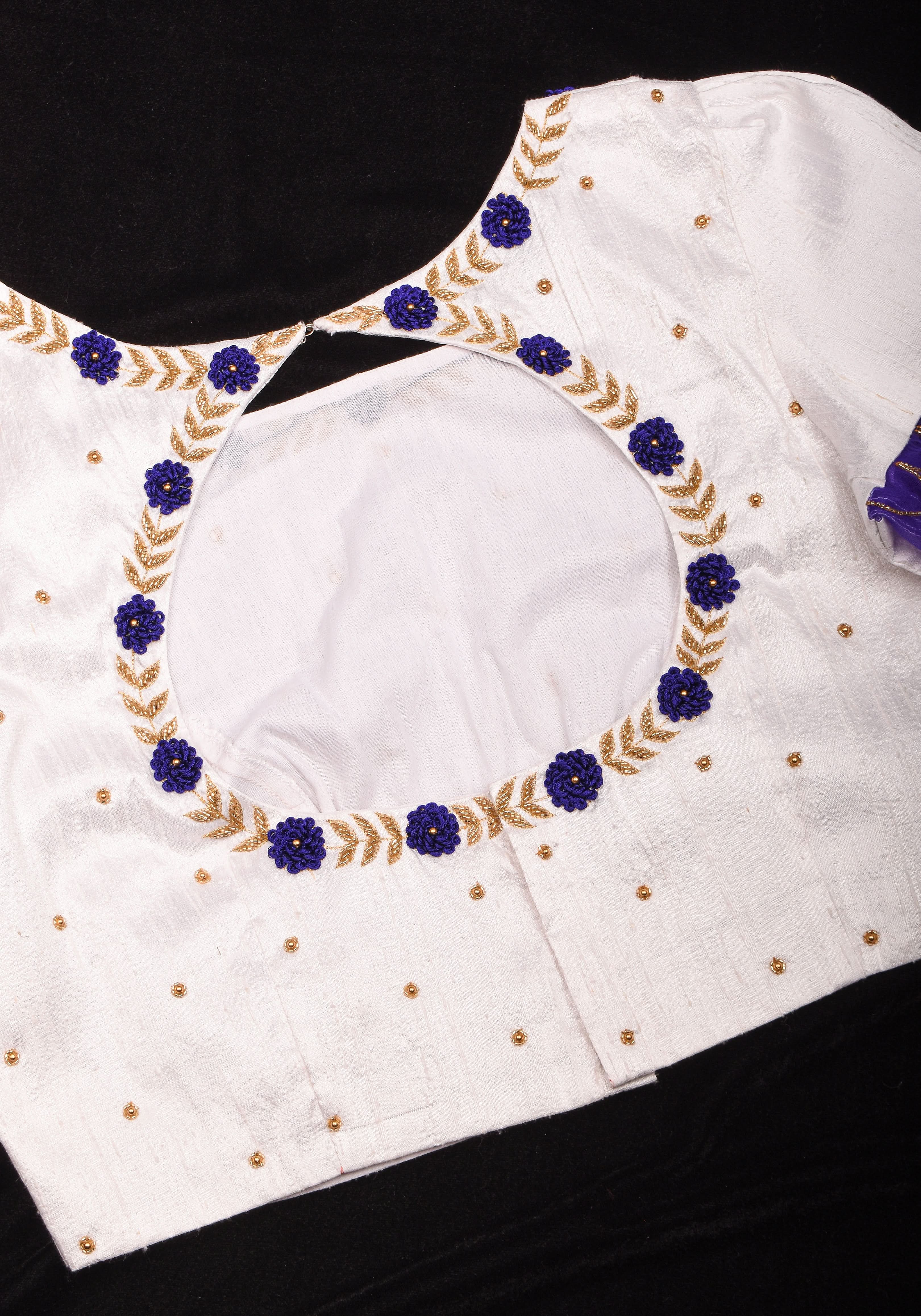 White Raw Silk Embroidery and Zardozi Blouse, Made to Order | Shobitam