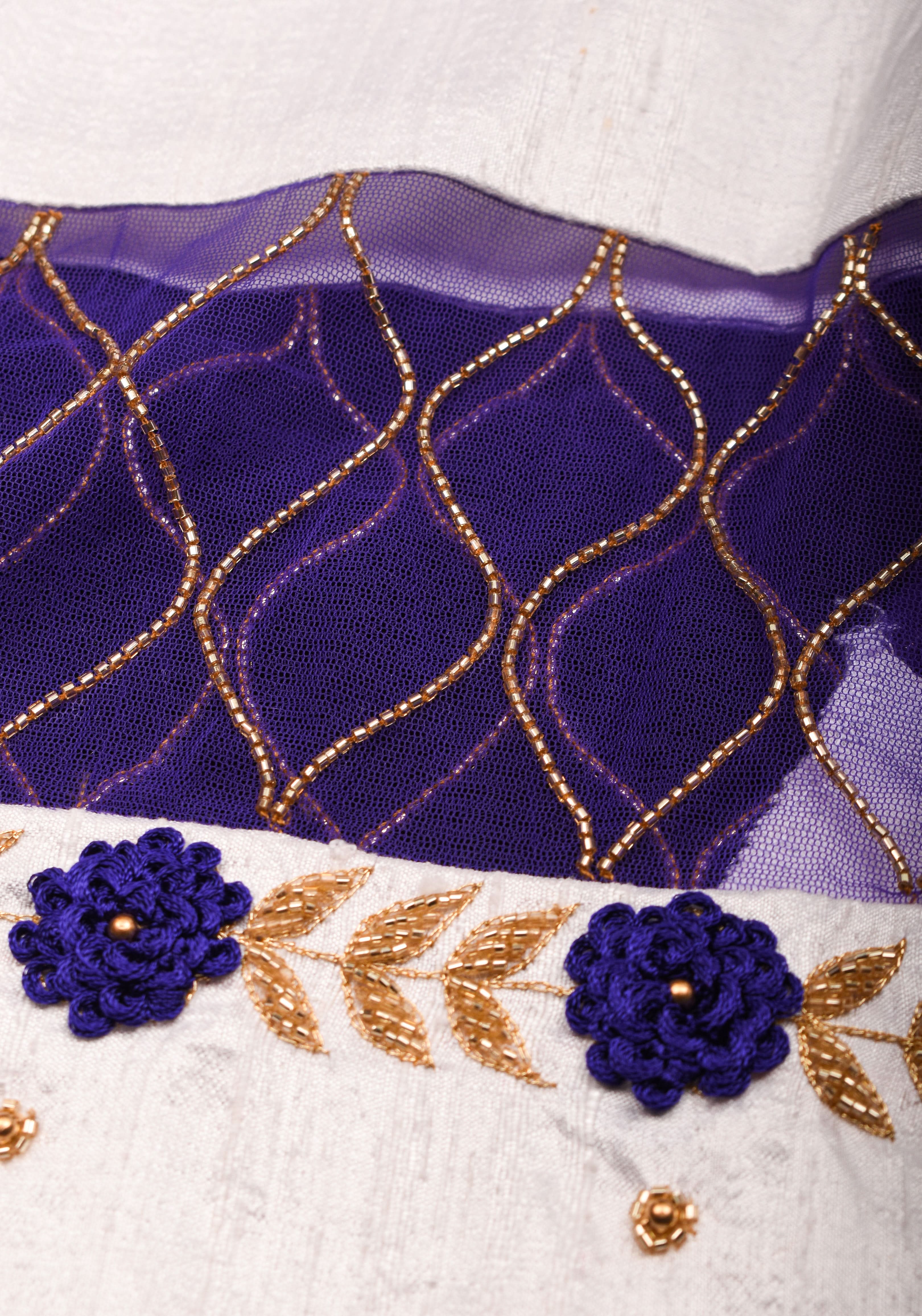 White Raw Silk Embroidery and Zardozi Blouse, Made to Order | Shobitam