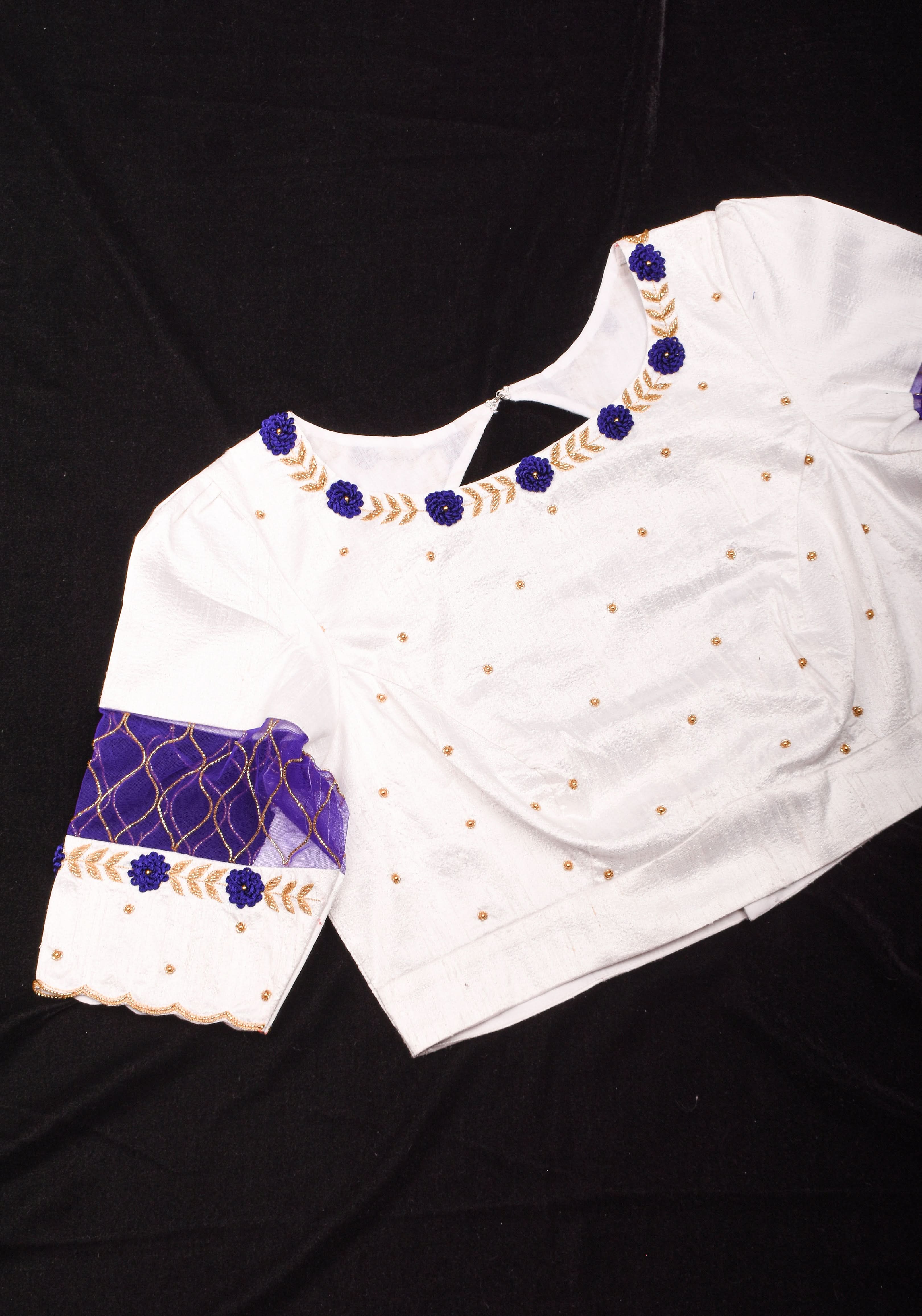 White Raw Silk Embroidery and Zardozi Blouse, Made to Order | Shobitam
