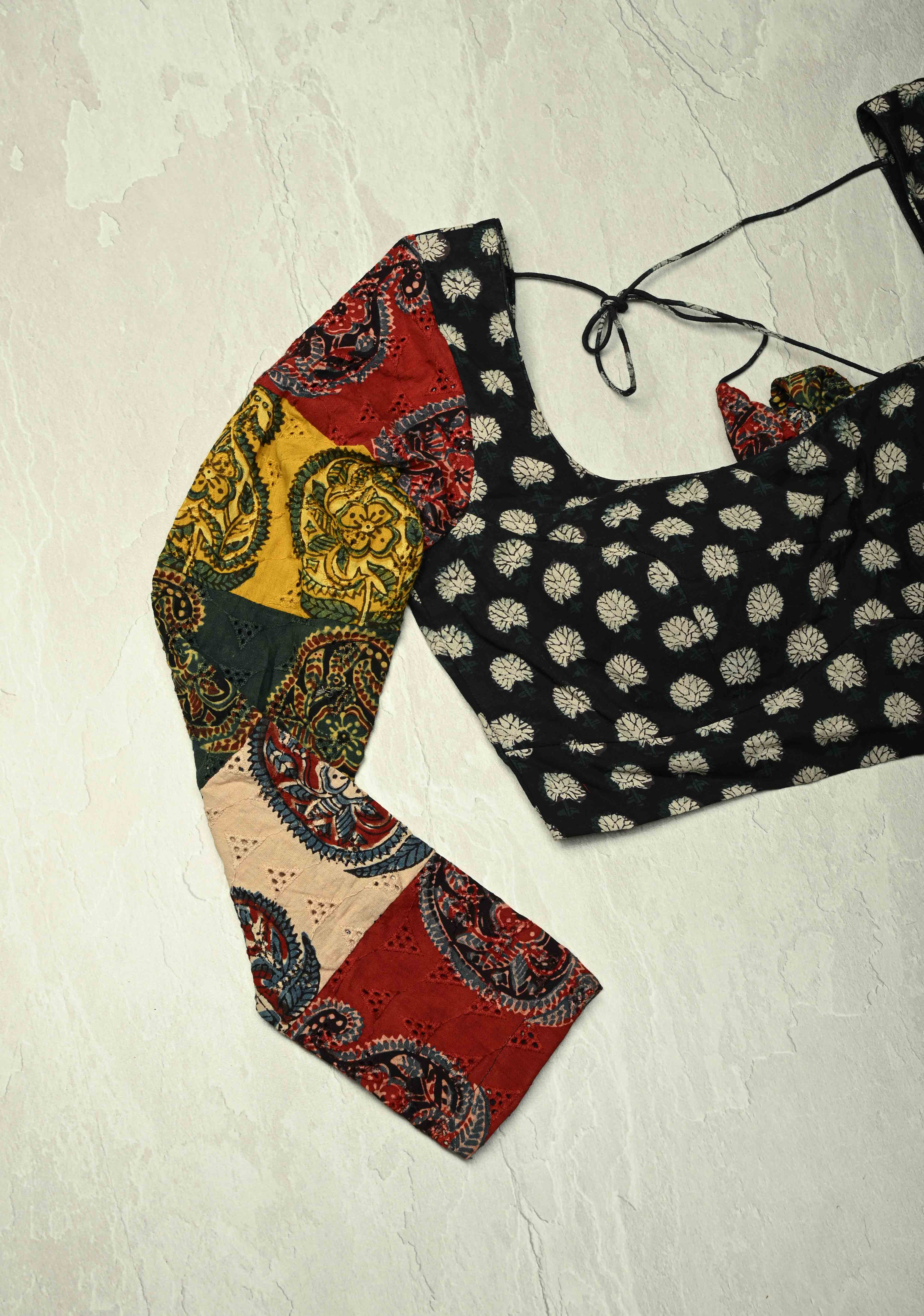 Multicolor Pure Ajrakh on Cotton Hakoba Long Sleeve Blouse | Shobitam