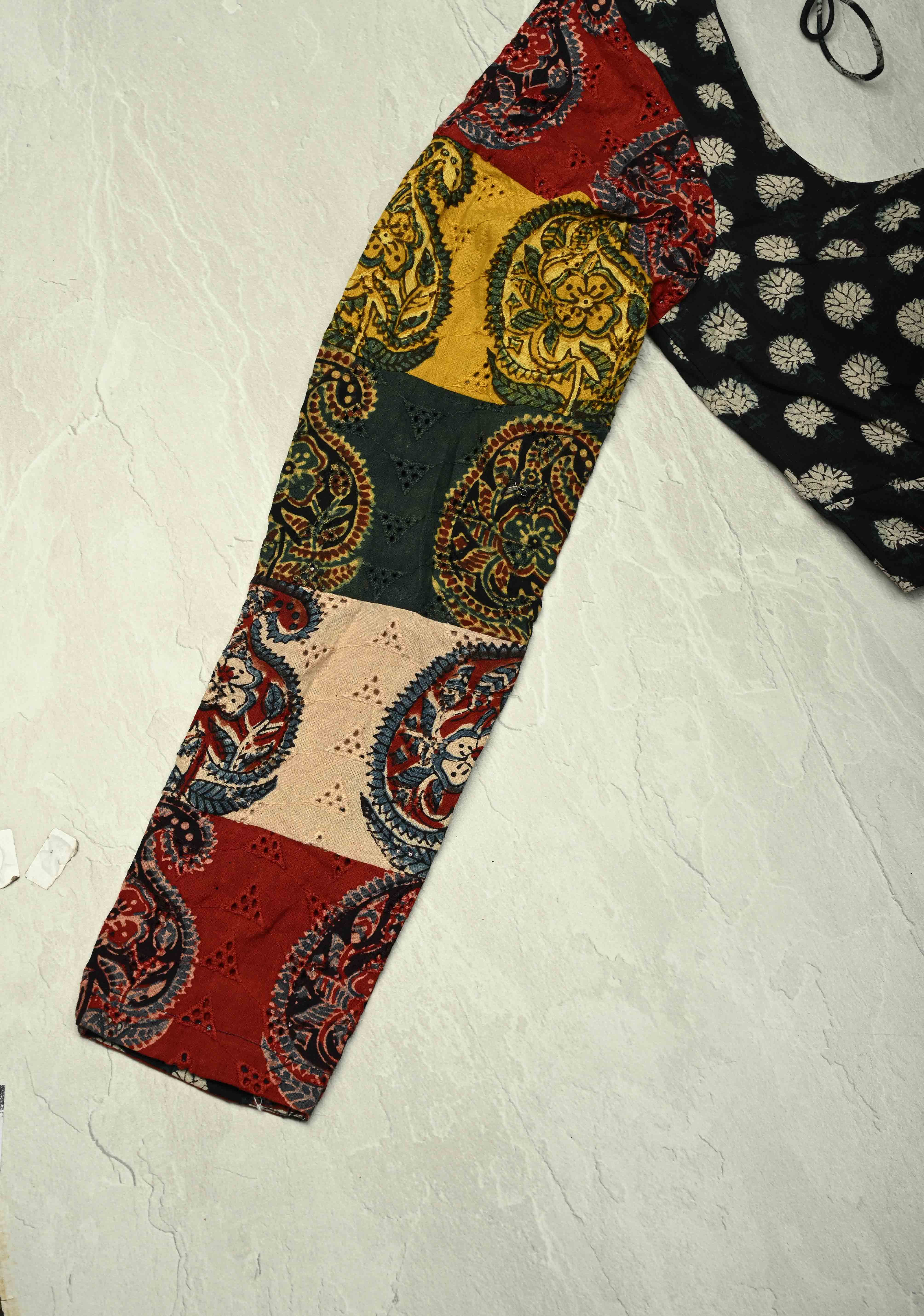 Multicolor Pure Ajrakh on Cotton Hakoba Long Sleeve Blouse | Shobitam