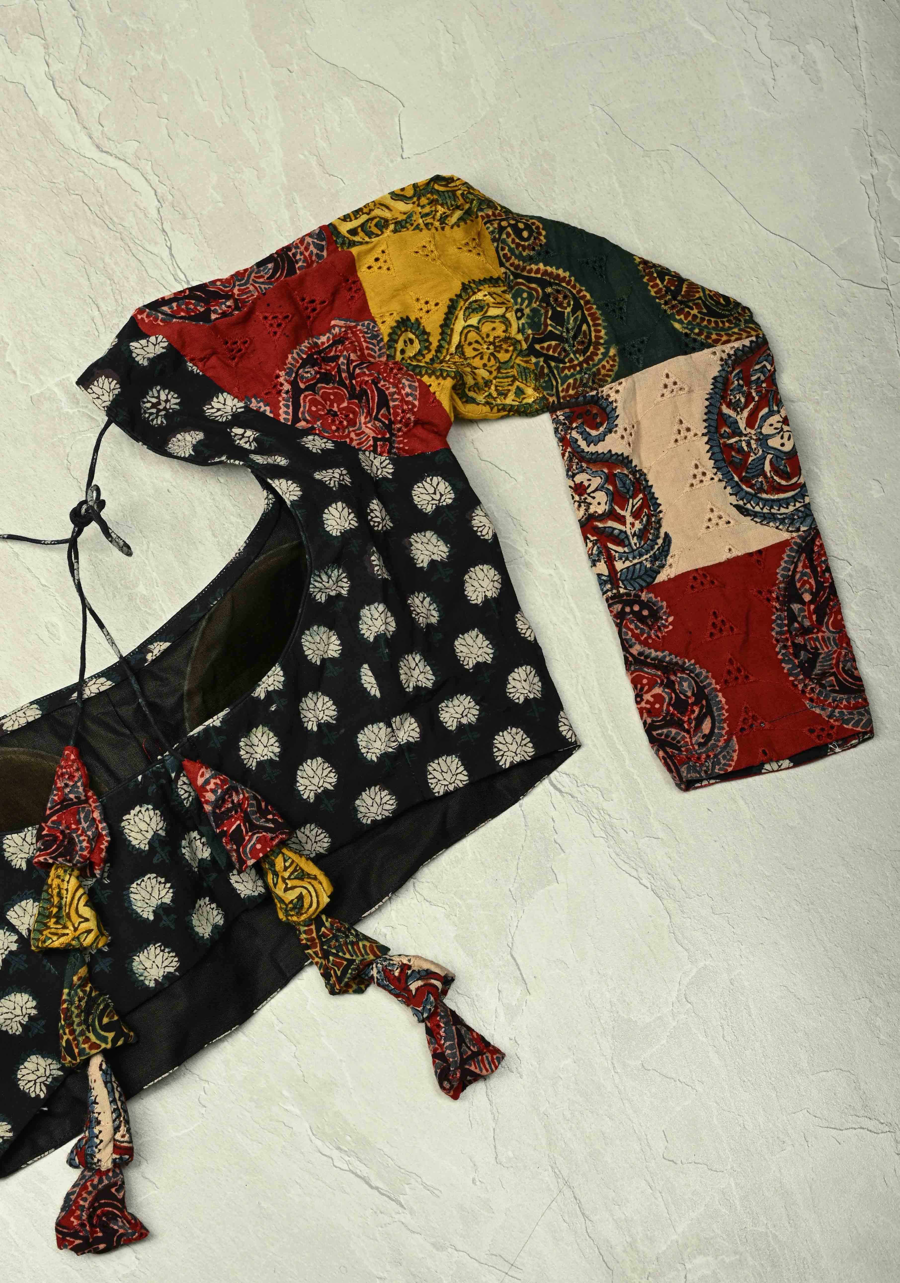 Multicolor Pure Ajrakh on Cotton Hakoba Long Sleeve Blouse | Shobitam