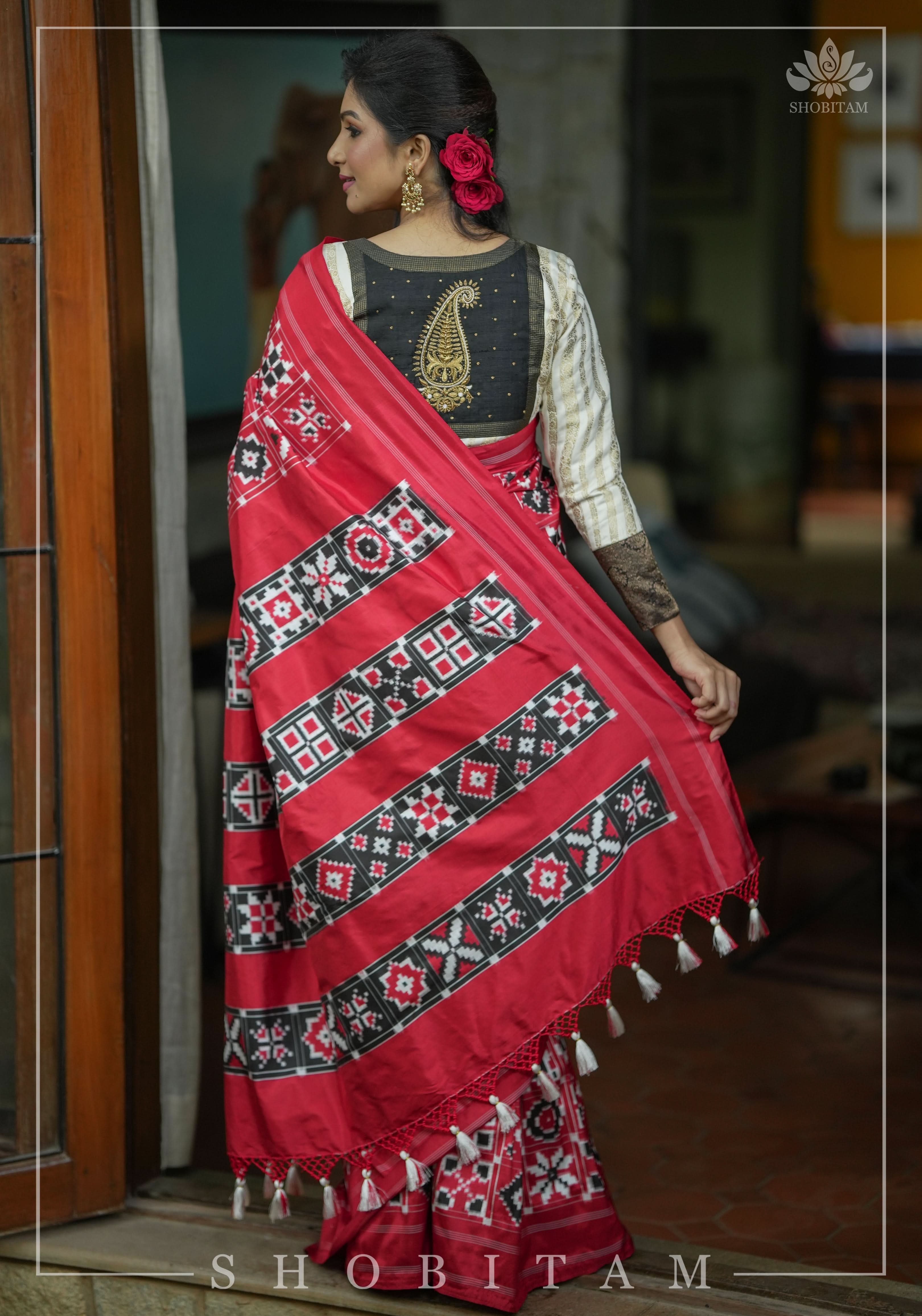 Ivory and Black Bandgala & Full sleeves blouse with Paisley Zardosi Hand embroidery, Made to Order | Shobitam