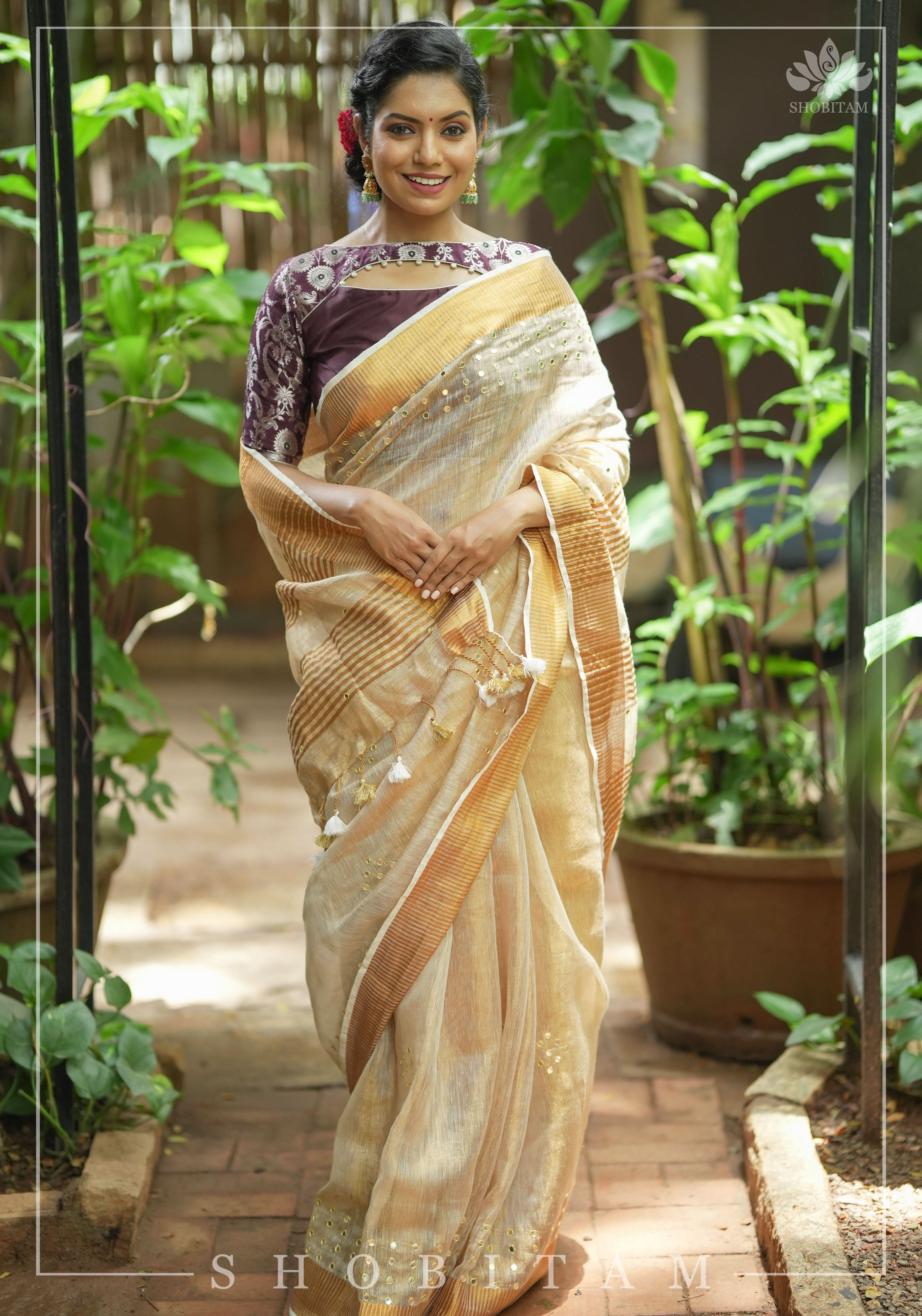 Maroon Silk with Banarasi Silver brocade Yoke with cutout design mix and match blouse for saree, Made to Order | Shobitam